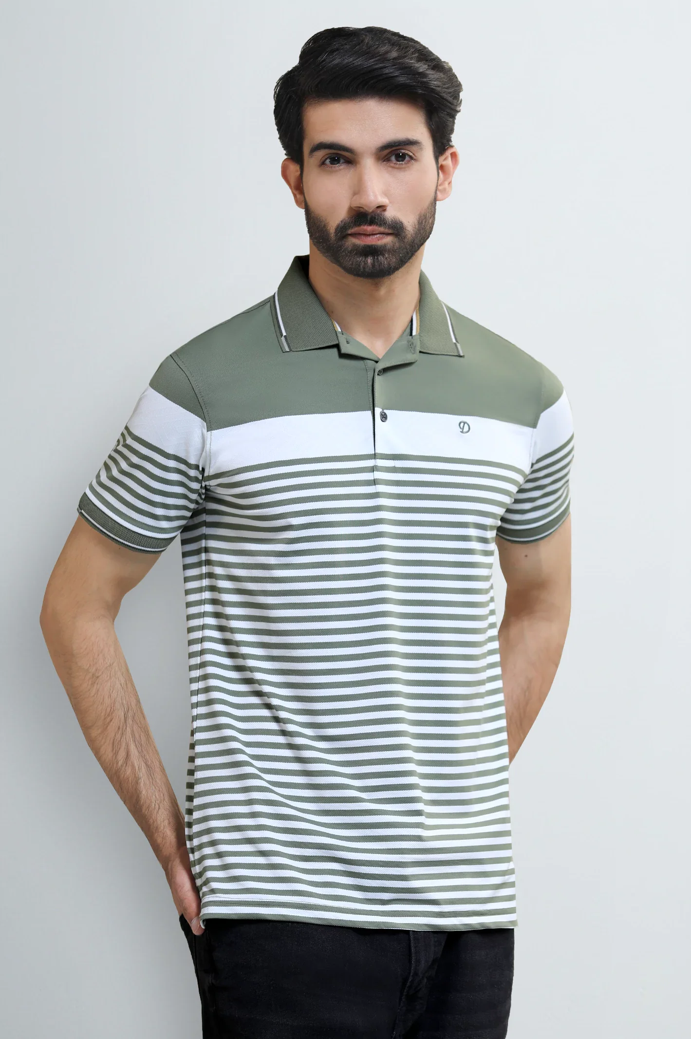 Green Jacquard Collar Polo