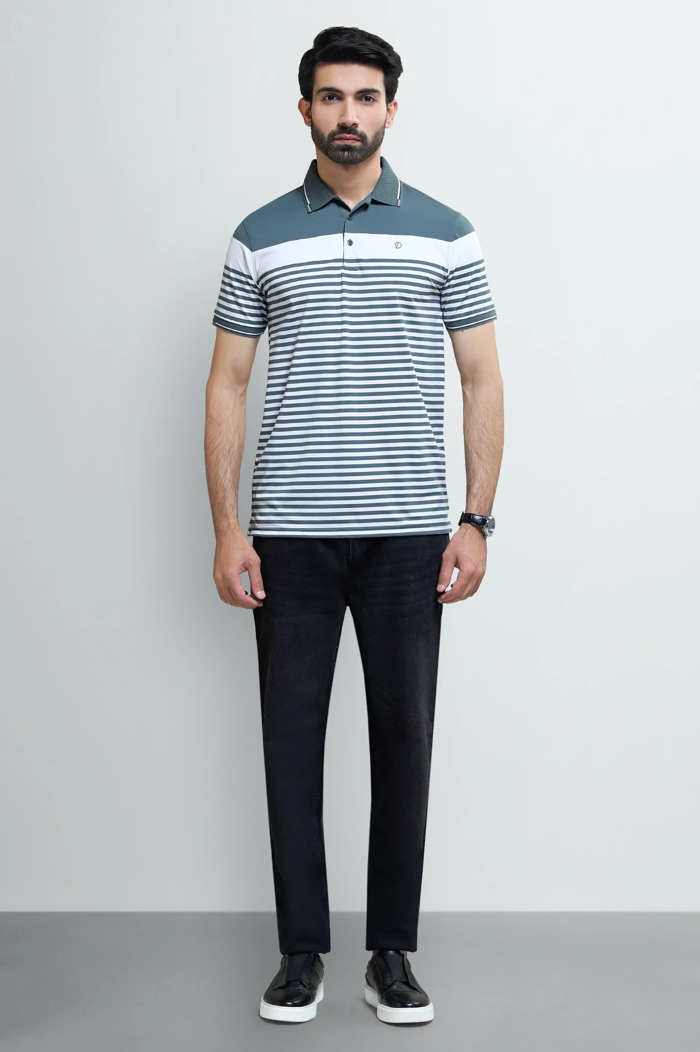 Grey Jacquard Collar Polo - Image 2