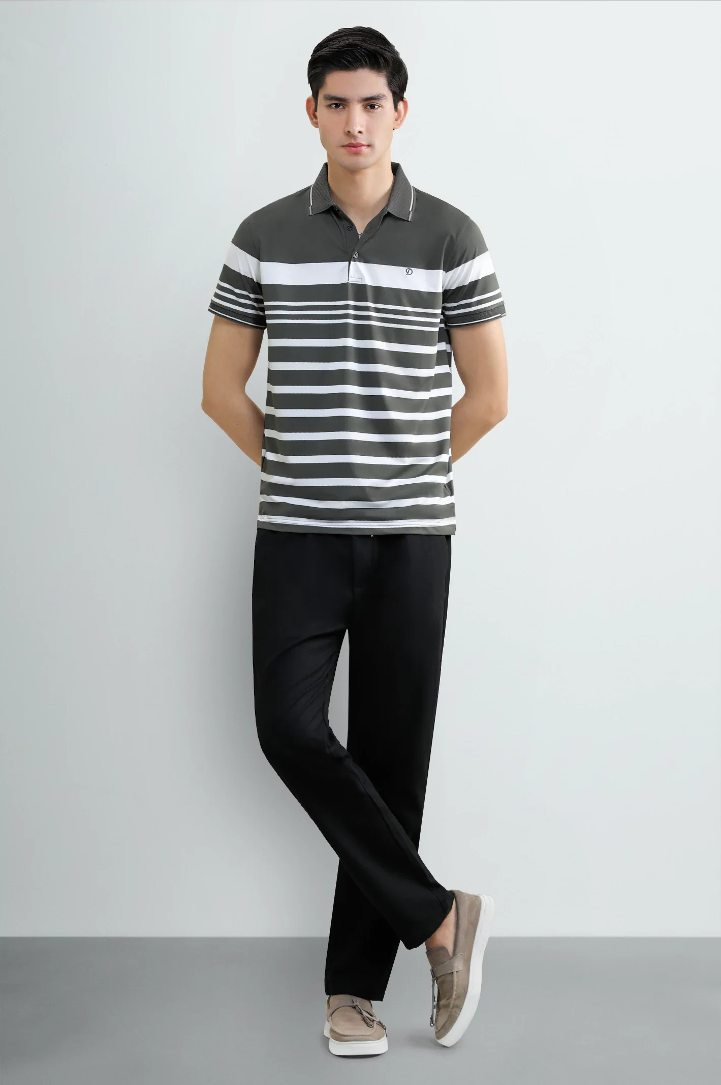 Men's Green Striped Yarn-Dyed Polo - Image 2