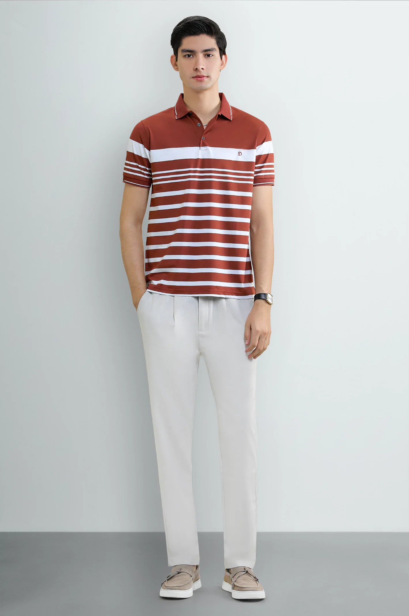 Men's Red Striped Yarn-Dyed Polo - Image 2