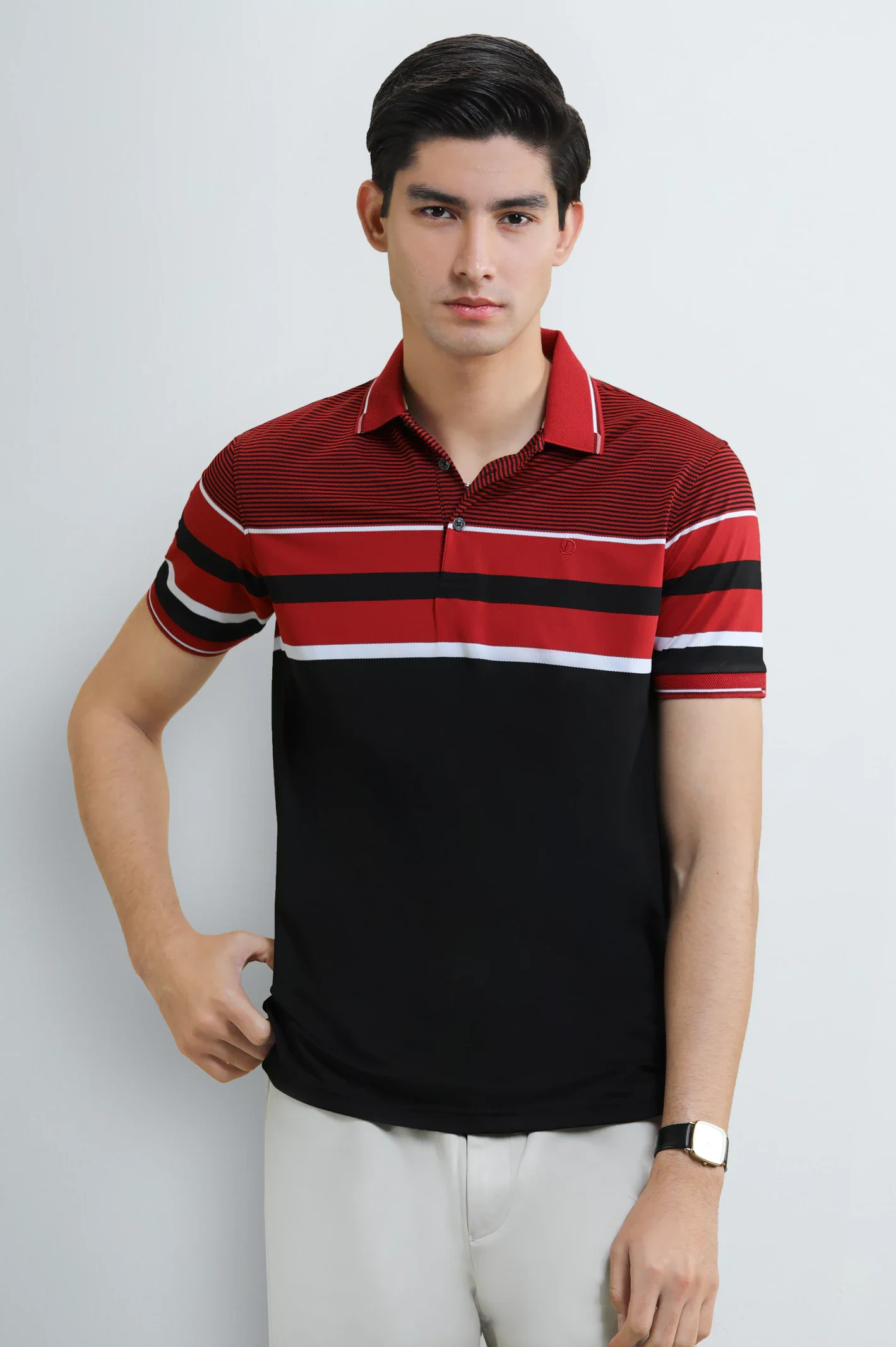 Men's Black Striped Yarn-Dyed Polo