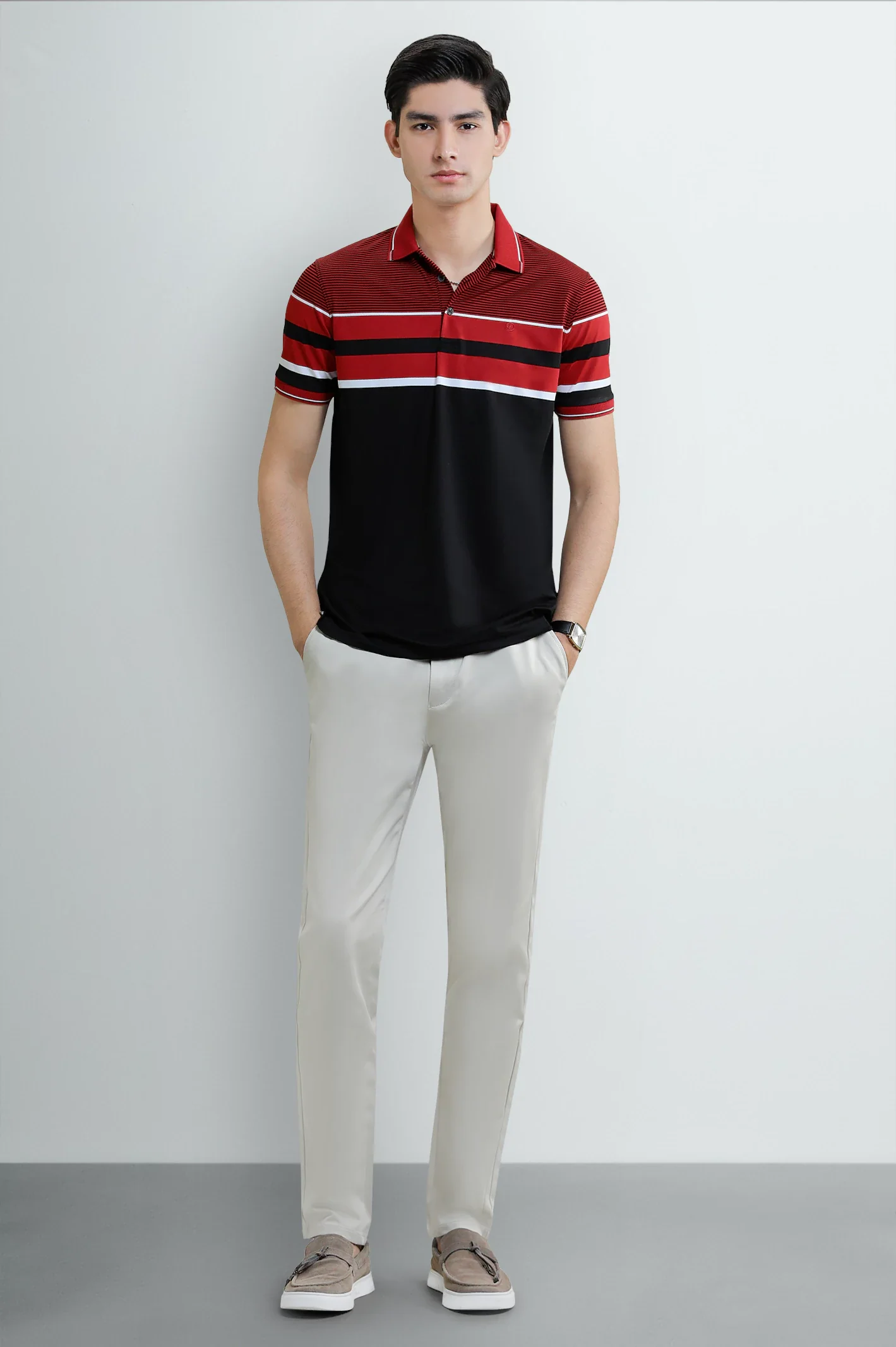 Men's Black Striped Yarn-Dyed Polo - Image 2