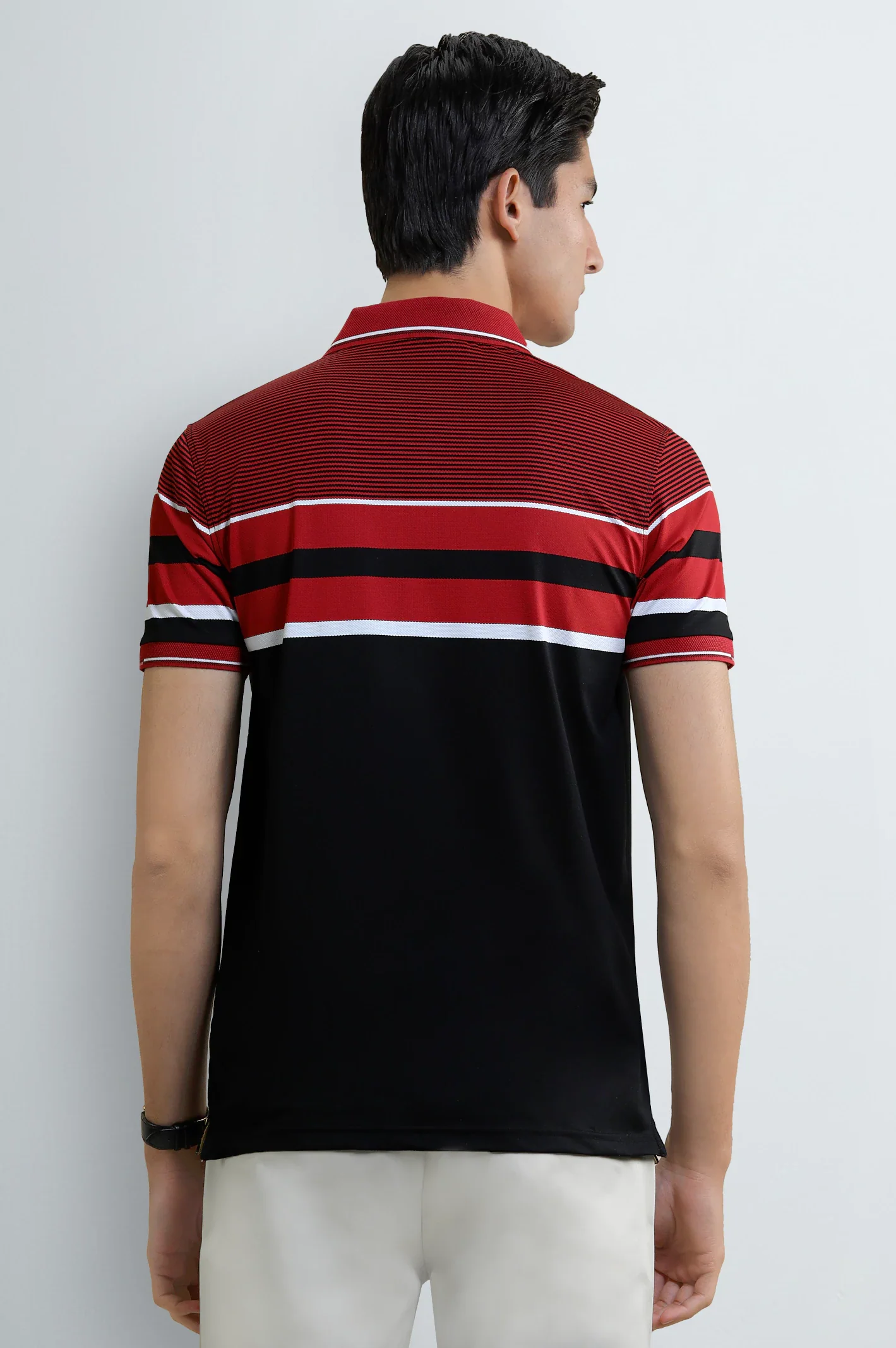 Men's Black Striped Yarn-Dyed Polo - Image 3