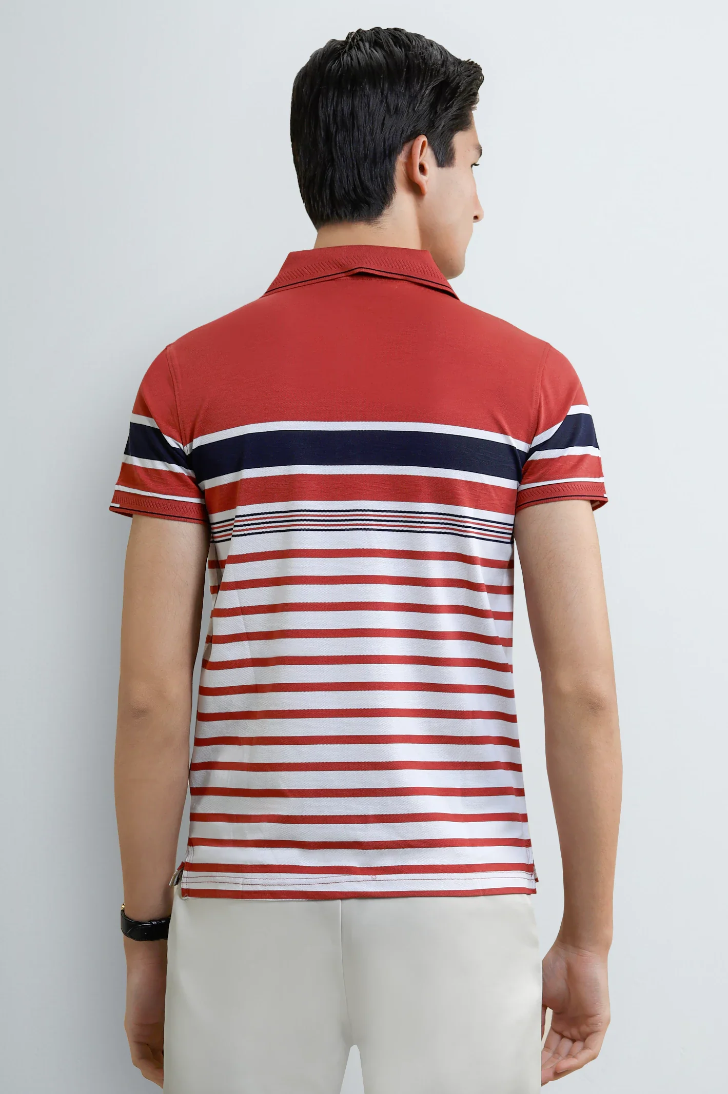 Men's Red & White Striped Yarn-Dyed Polo - Image 3