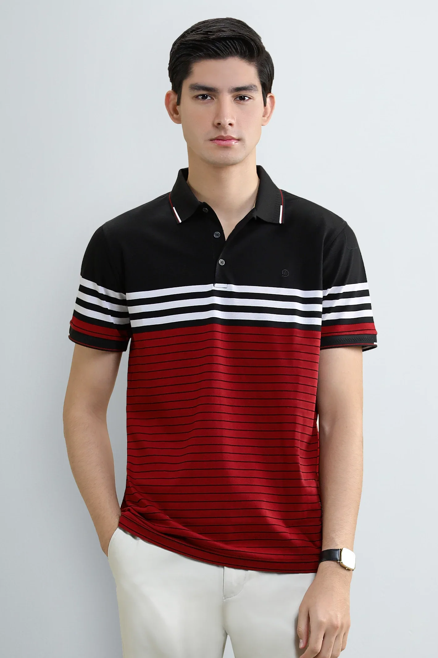 Black Striped Yarn-Dyed Polo