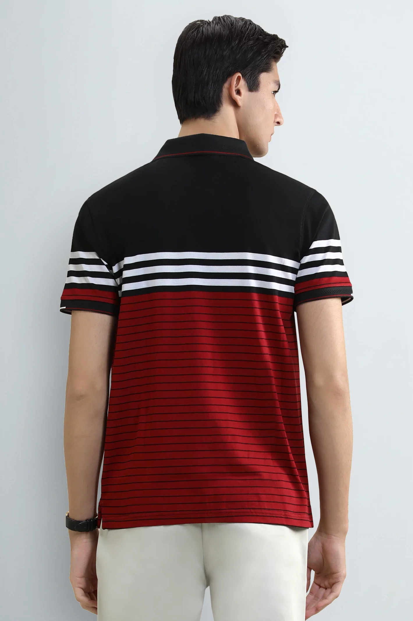 Black Striped Yarn-Dyed Polo - Image 3