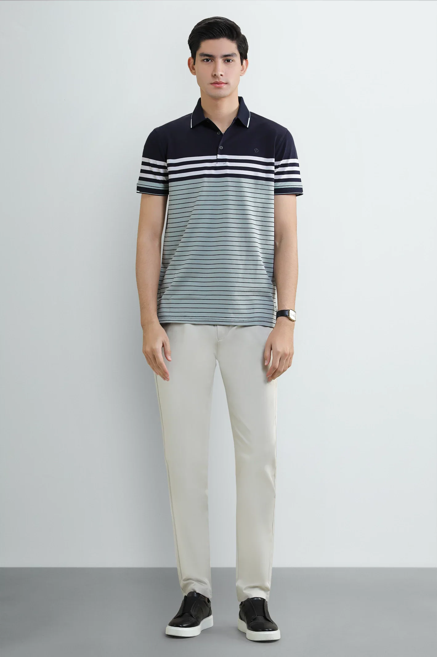 Navy Blue Striped Yarn-Dyed Polo - Image 2
