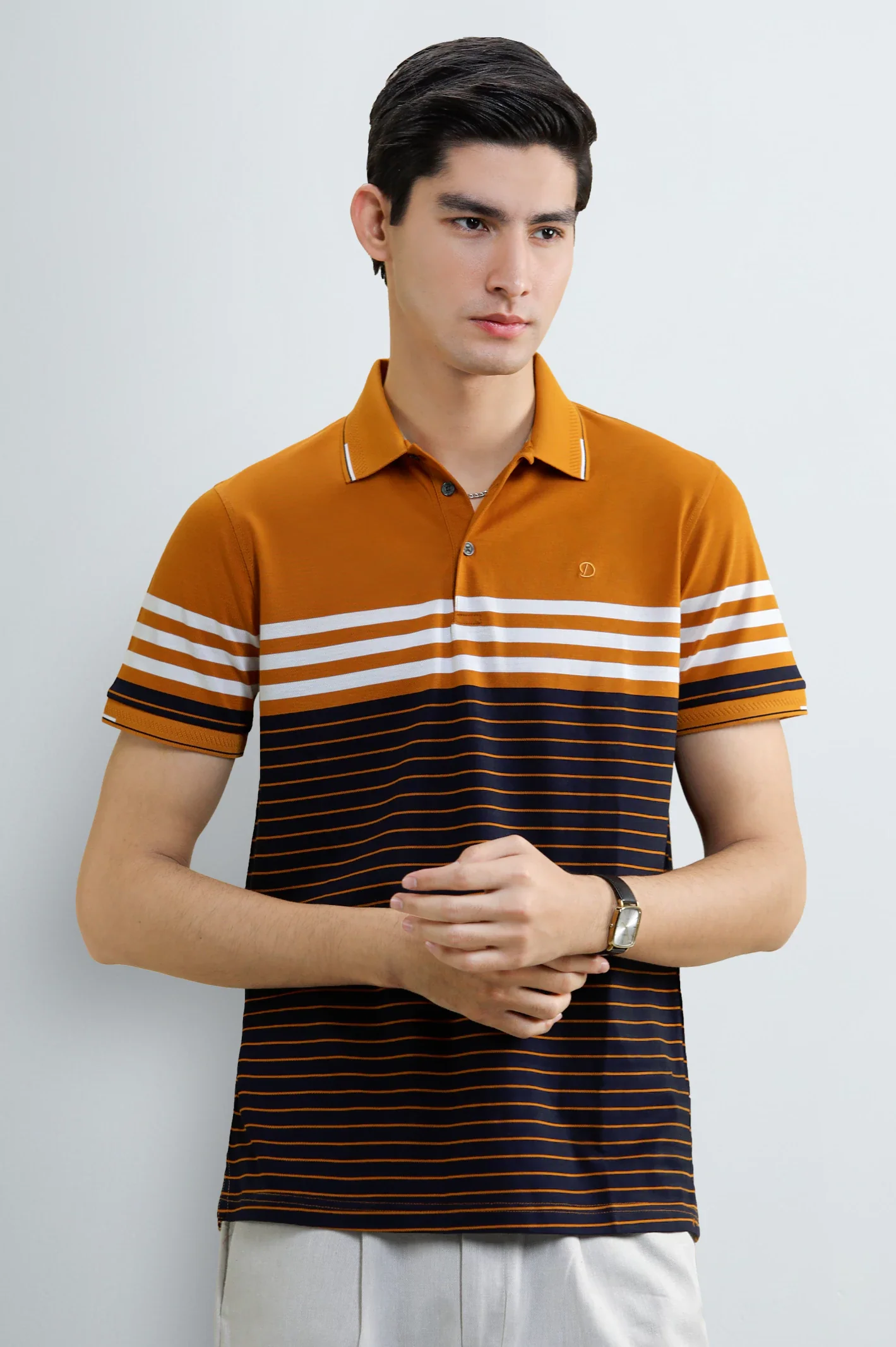Orange Striped Yarn-Dyed Polo