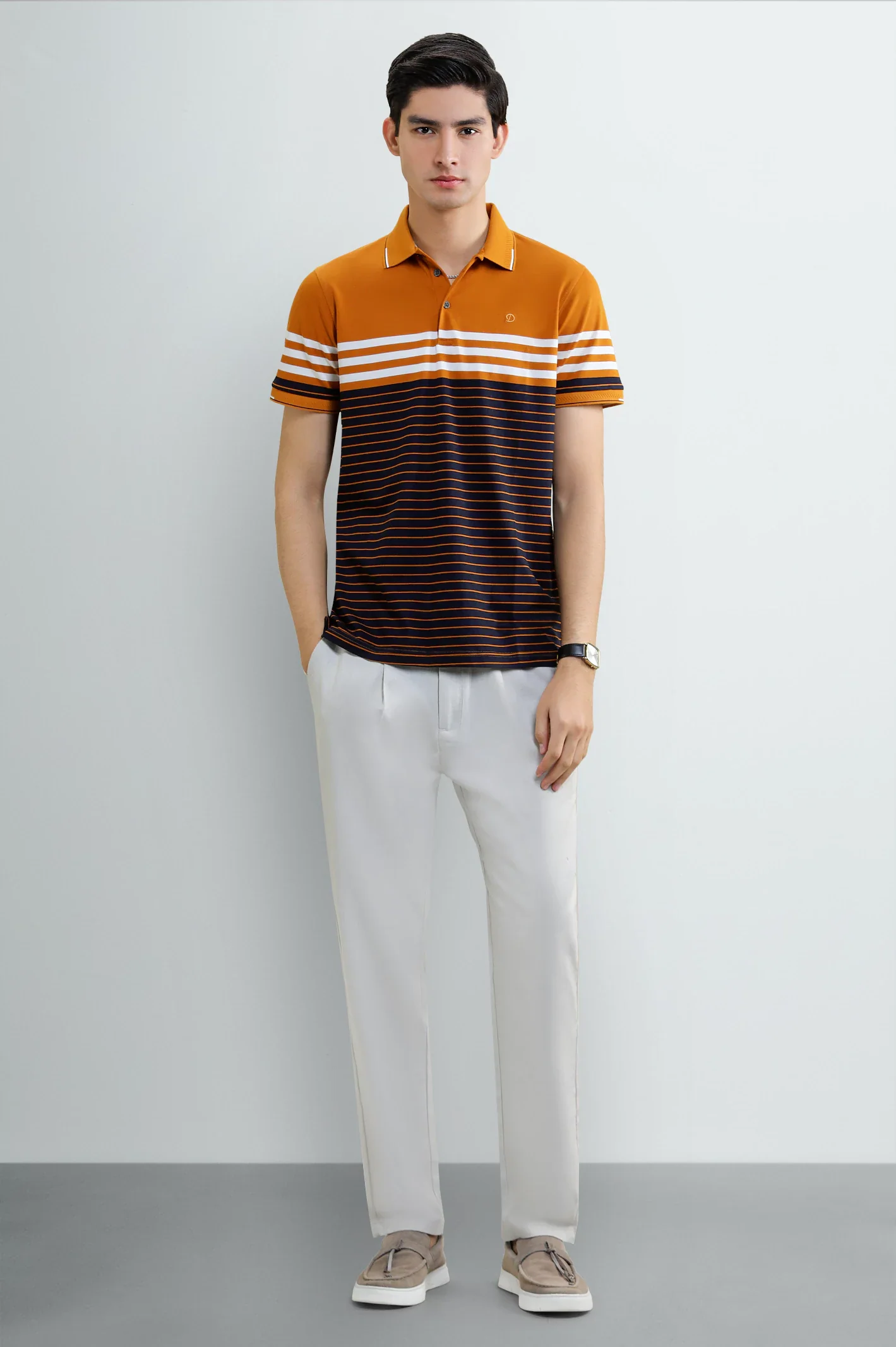Orange Striped Yarn-Dyed Polo - Image 2