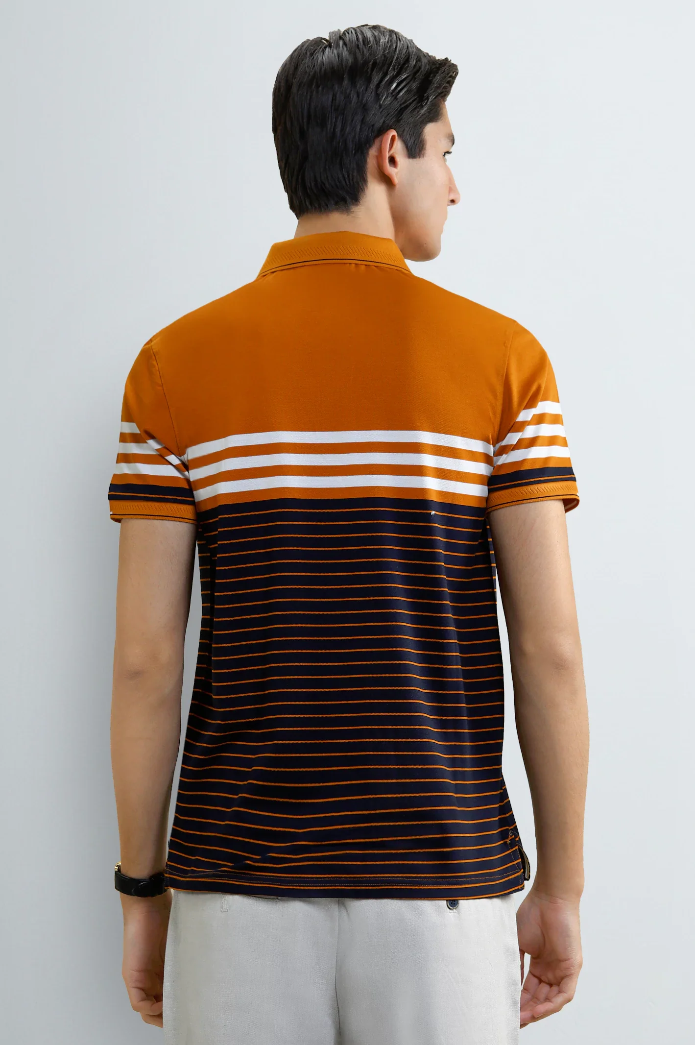 Orange Striped Yarn-Dyed Polo - Image 3