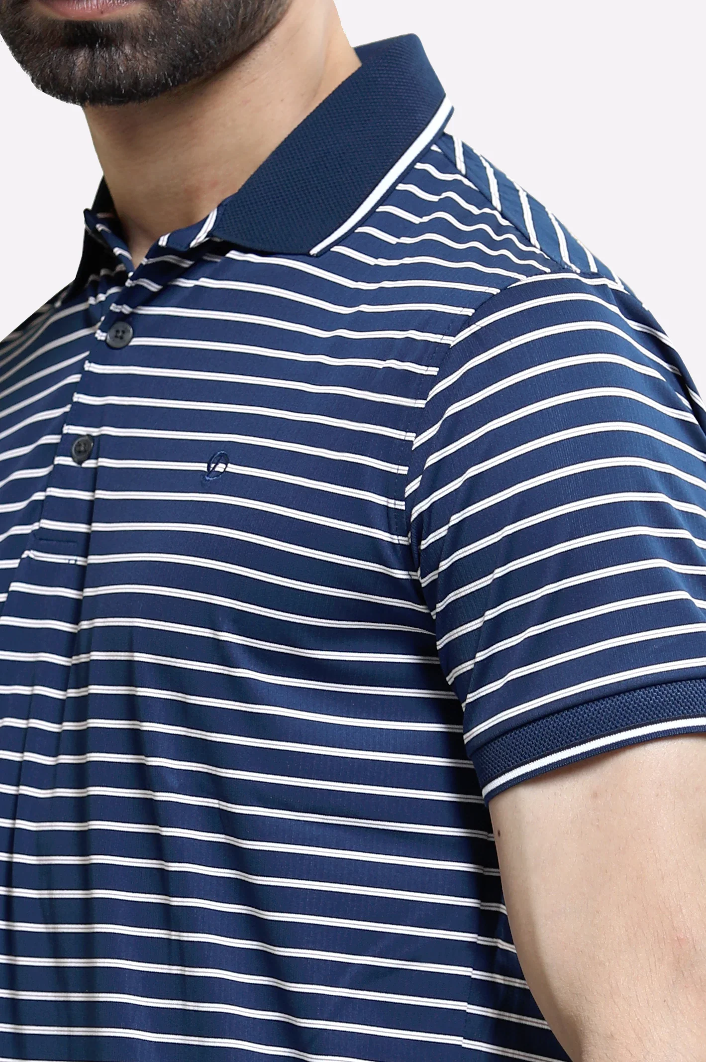 Navy Blue Yarn-Dyed Striped Polo - Image 3