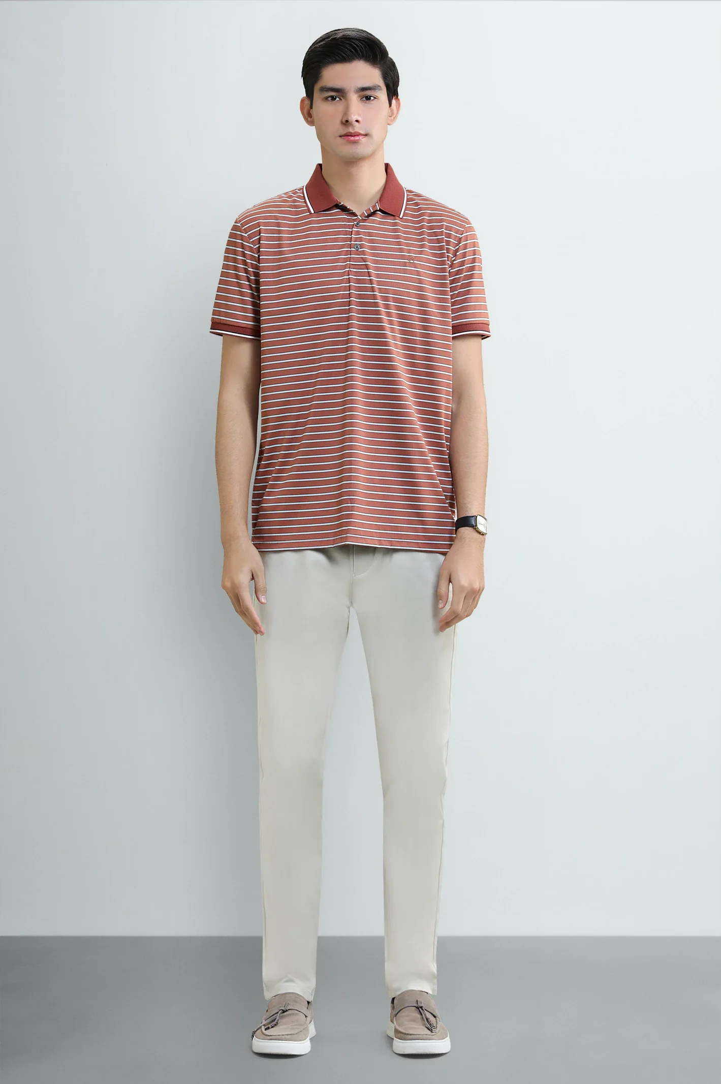 Red Yarn-Dyed Striped Polo - Image 2