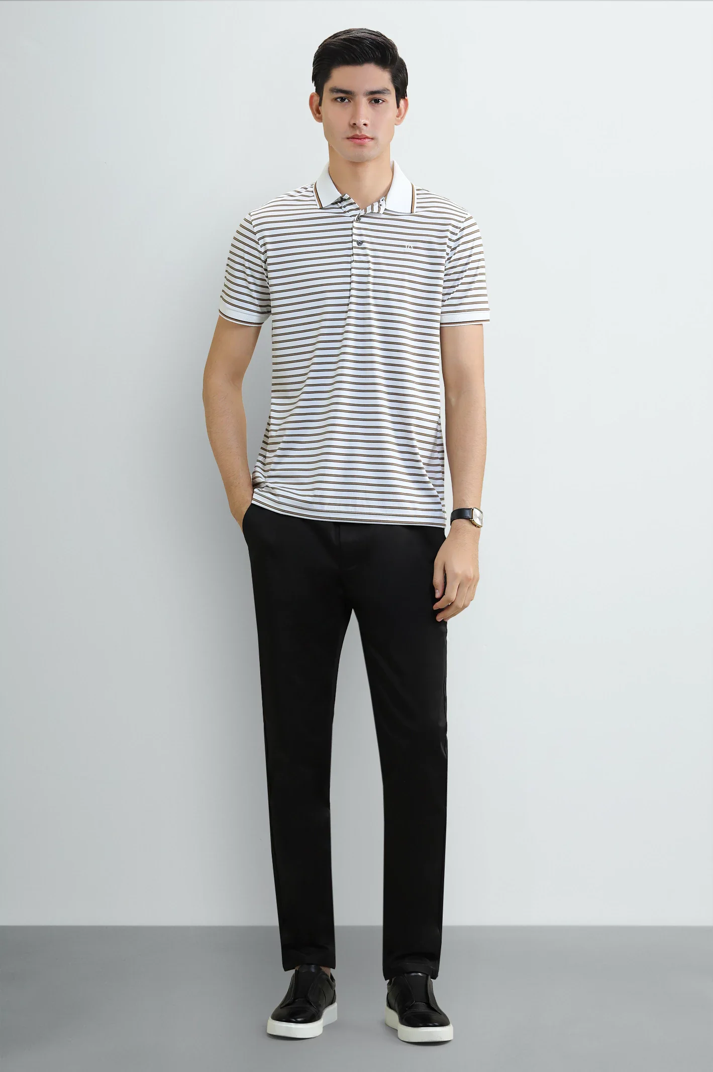 White Yarn-Dyed Striped Polo - Image 2