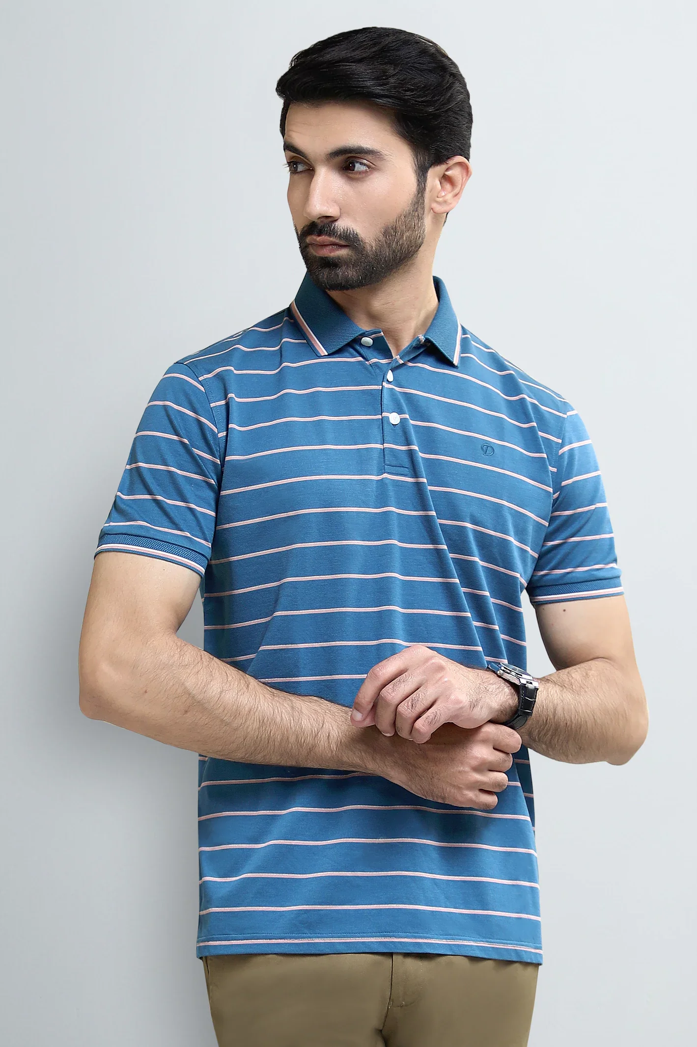 Dark Blue Striped Polo