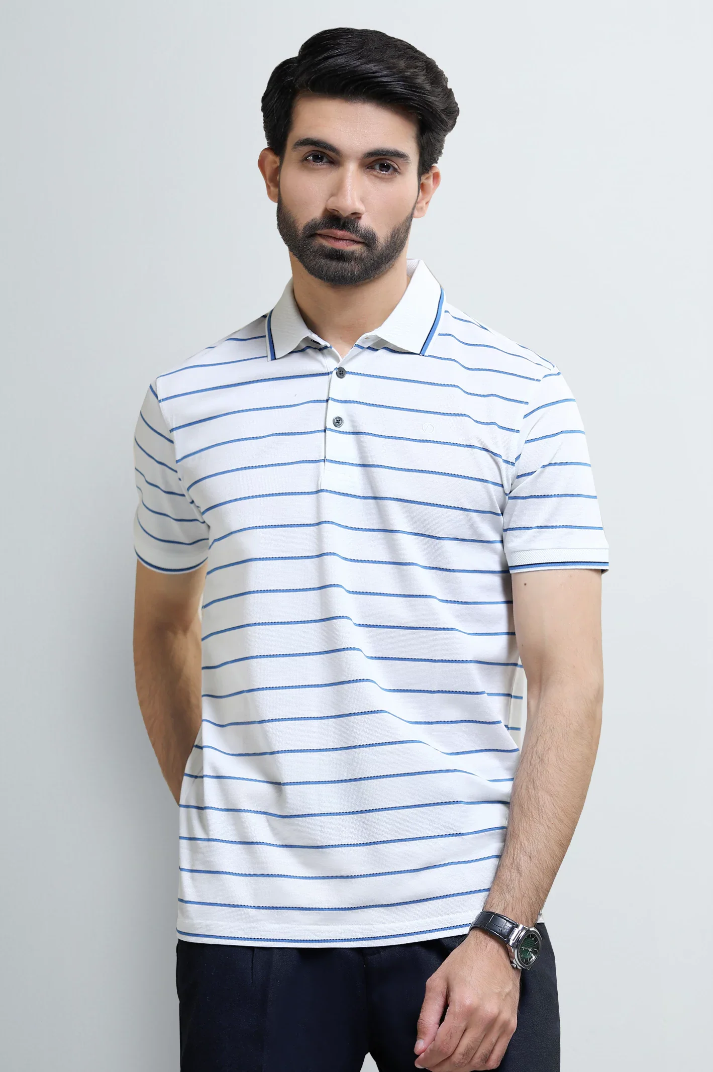 Off White Striped Polo