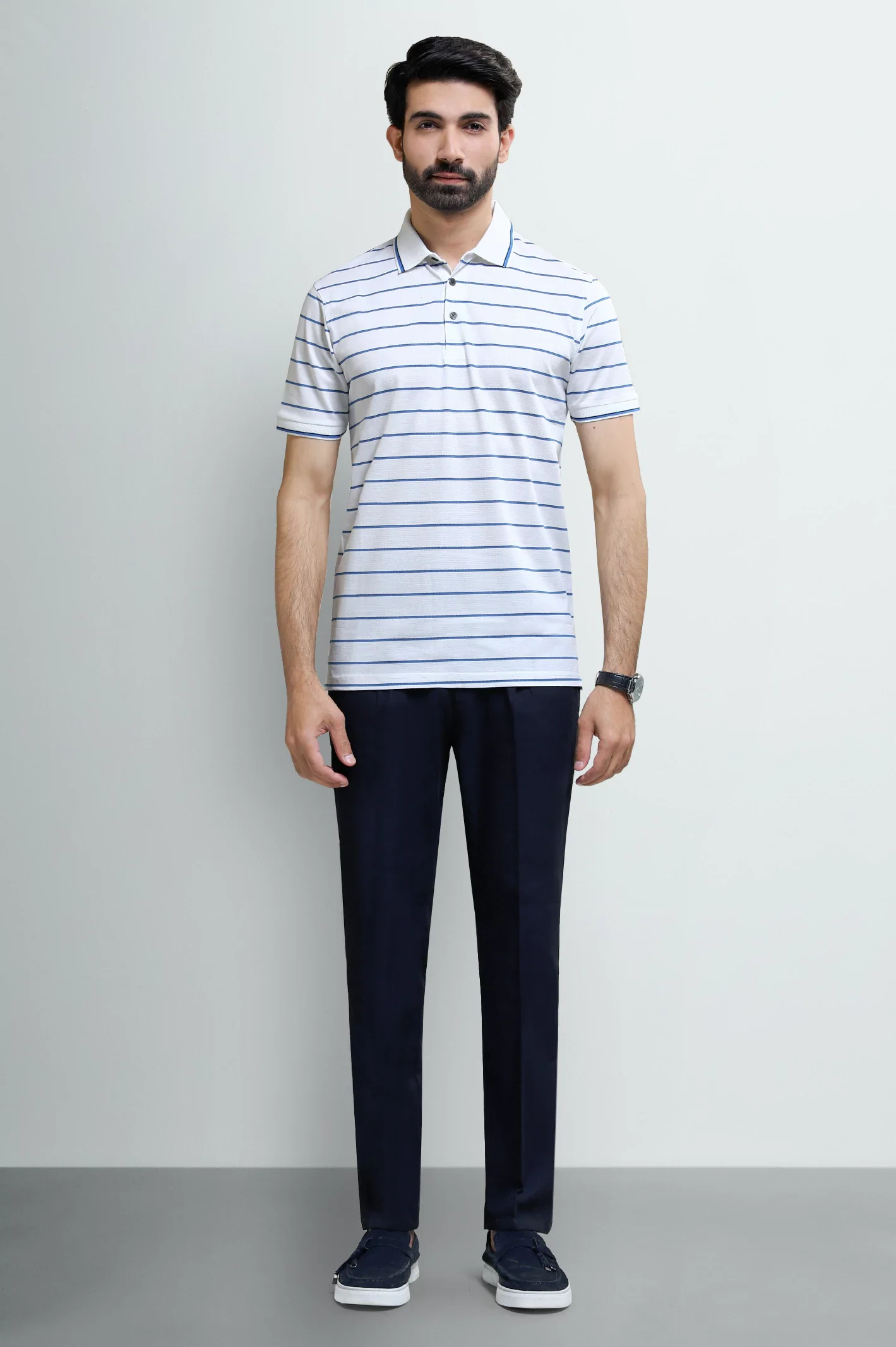 Off White Striped Polo - Image 2