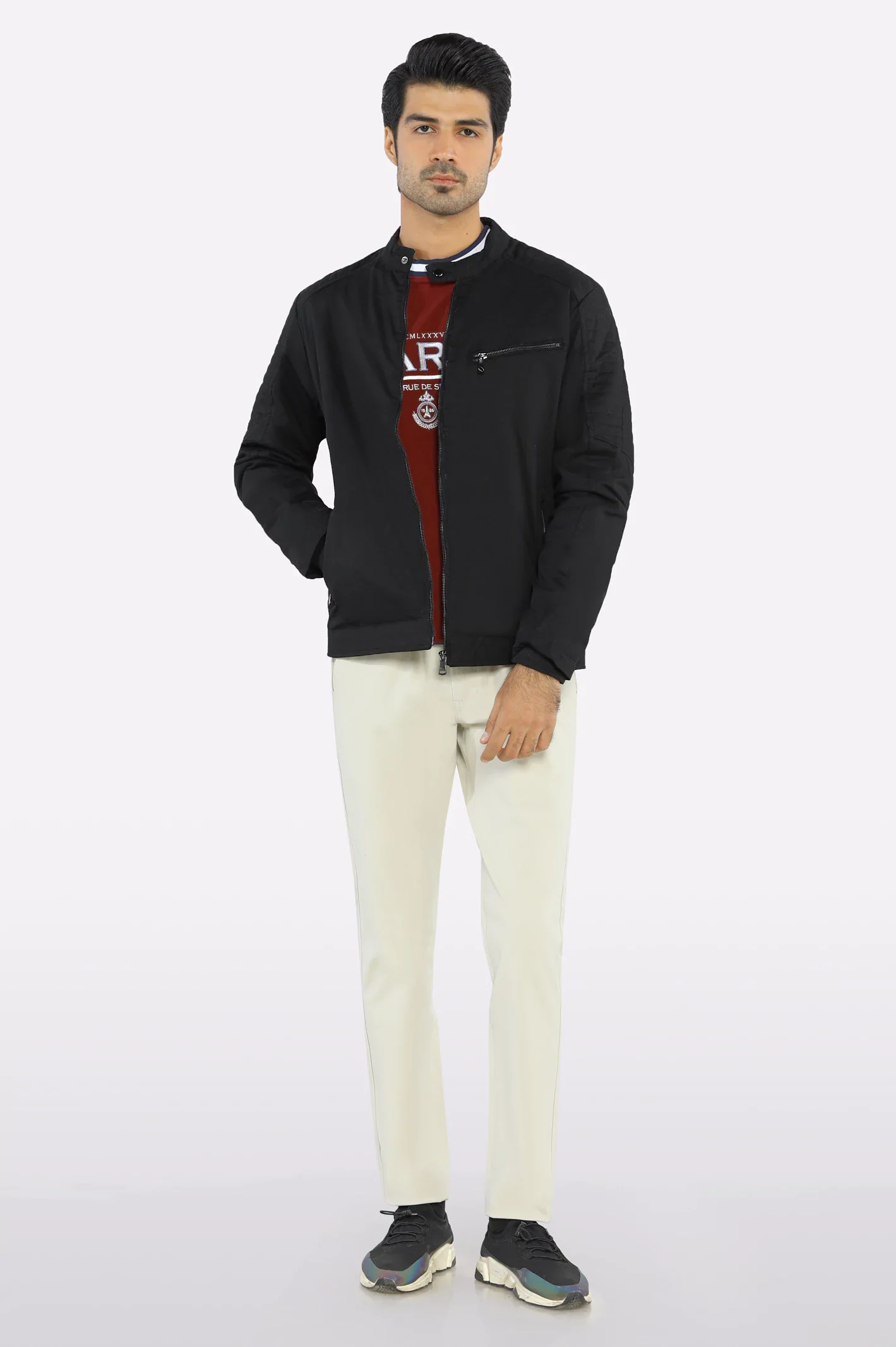 Men’s Cafe Racer Cotton Black Jacket - Image 2