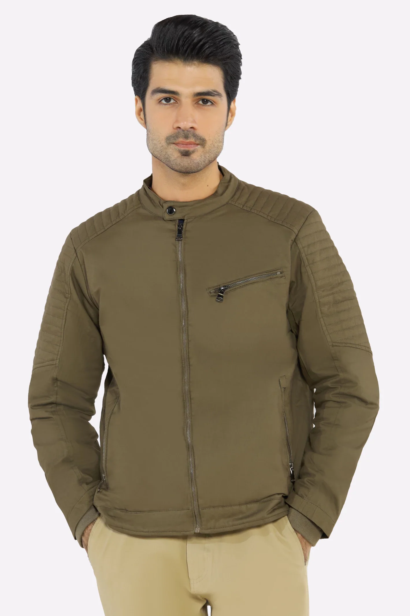Menâs Cafe Racer Cotton Brown Jacket