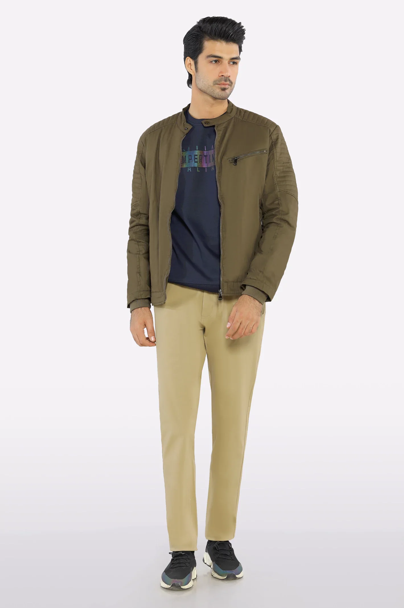Menâs Cafe Racer Cotton Brown Jacket - Image 2
