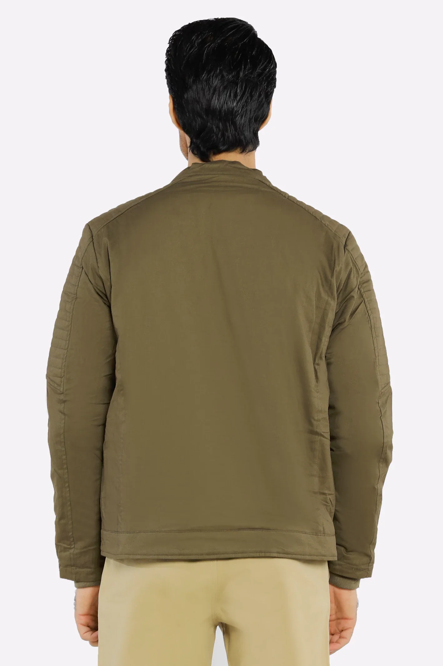 Menâs Cafe Racer Cotton Brown Jacket - Image 3