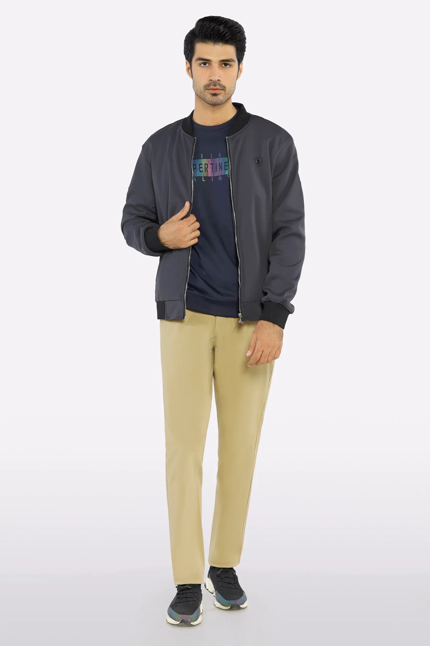 Men's Dark Grey Bomber Jacket - Image 2