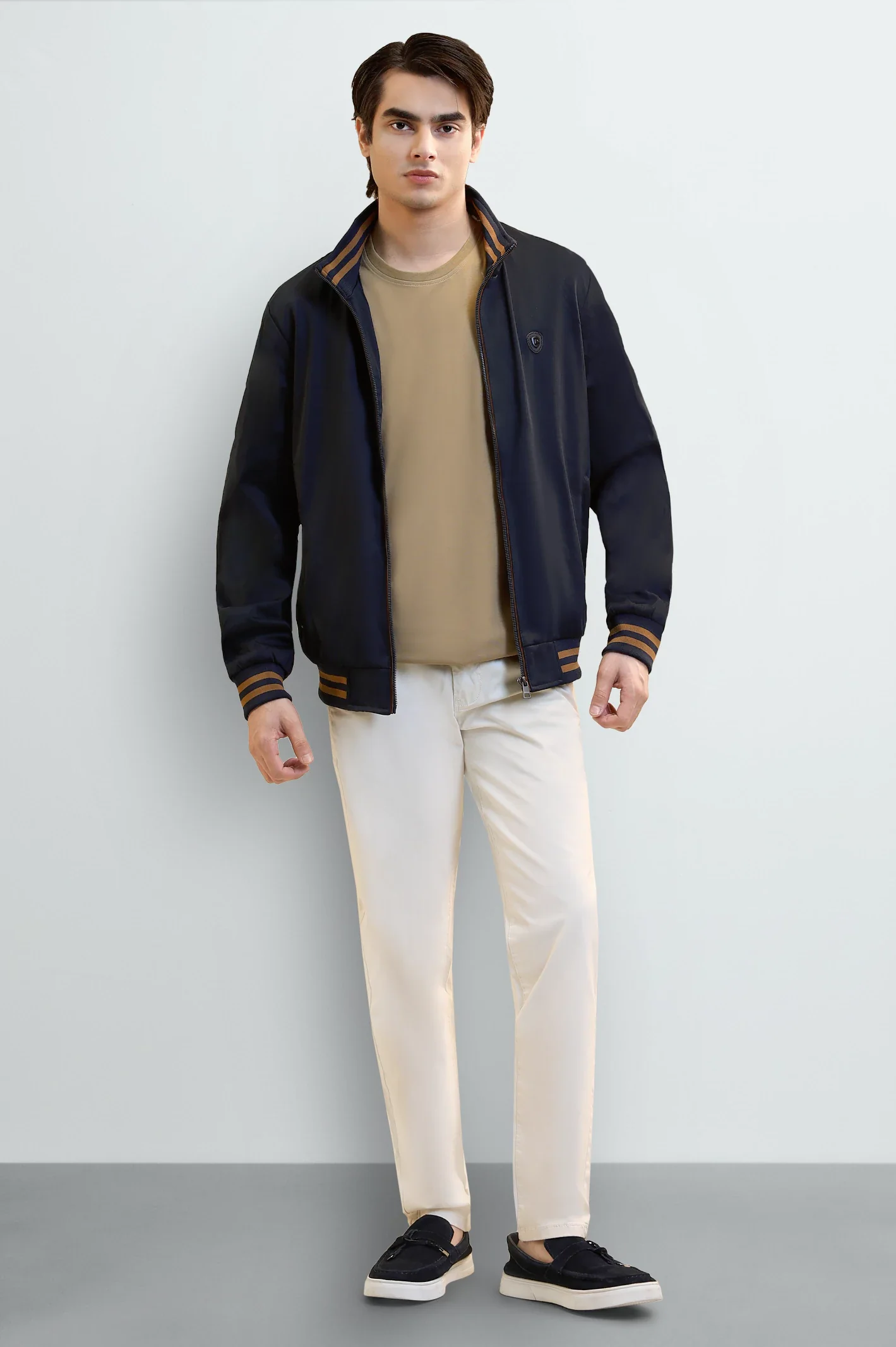 Men's Navy Blue Bomber Jacket - Image 2