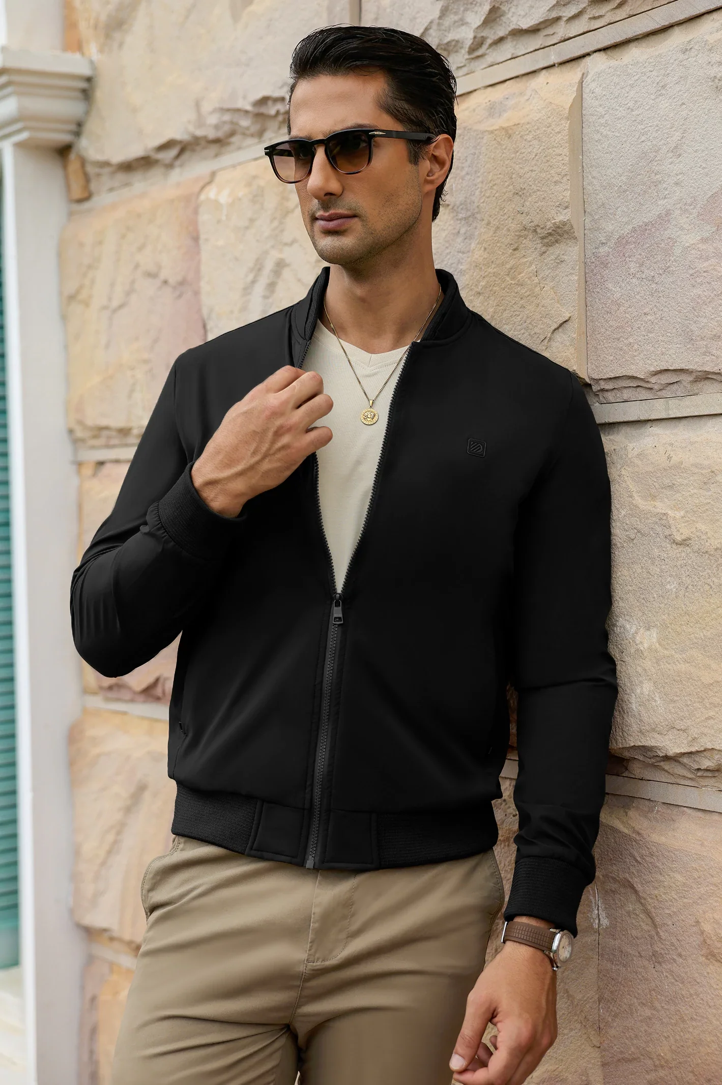 Full-Zip Bomber Jacket with Mock Collar - Image 3