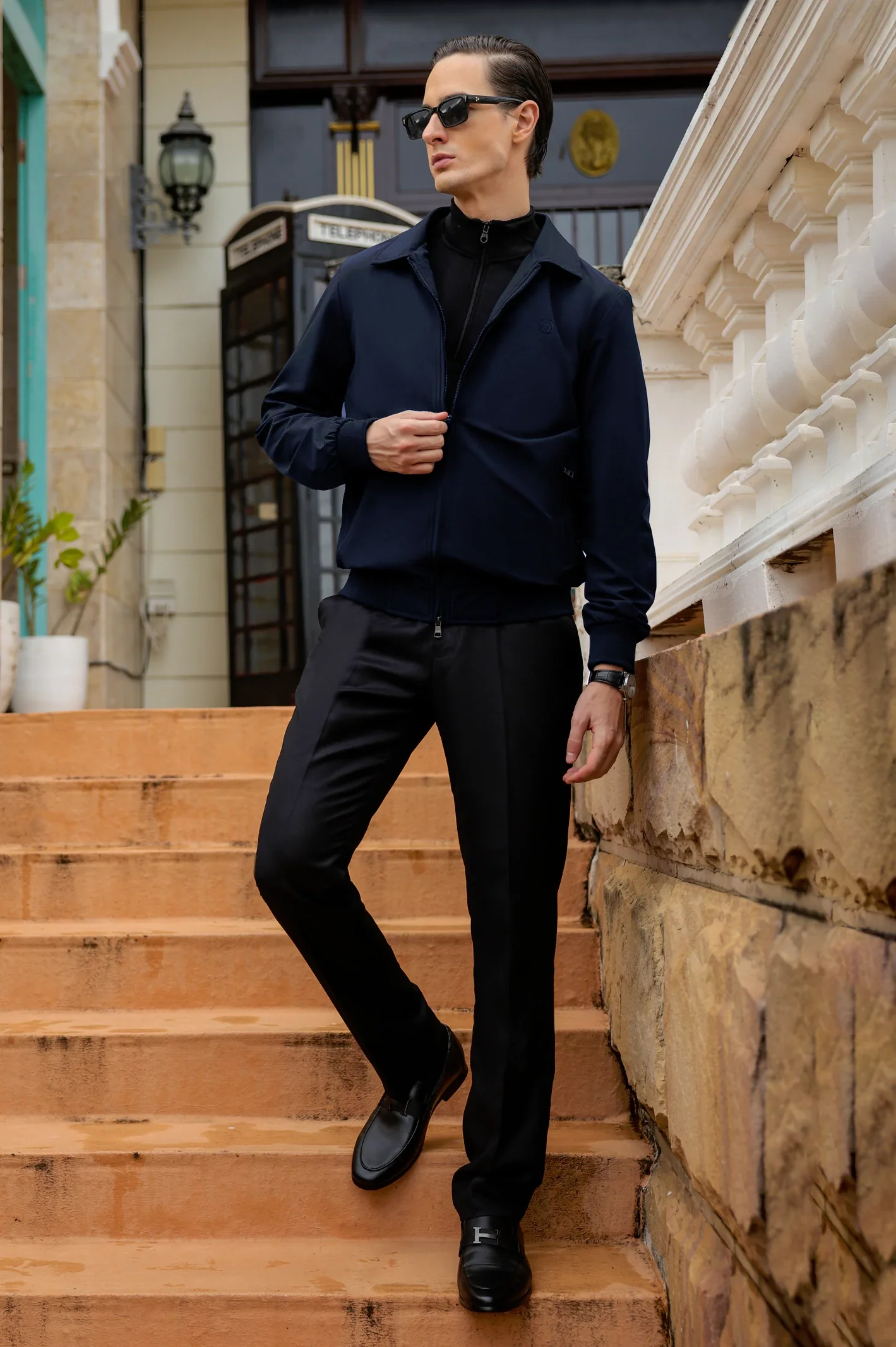 Men's Spread Collar Solid Bomber Jacket - Image 2