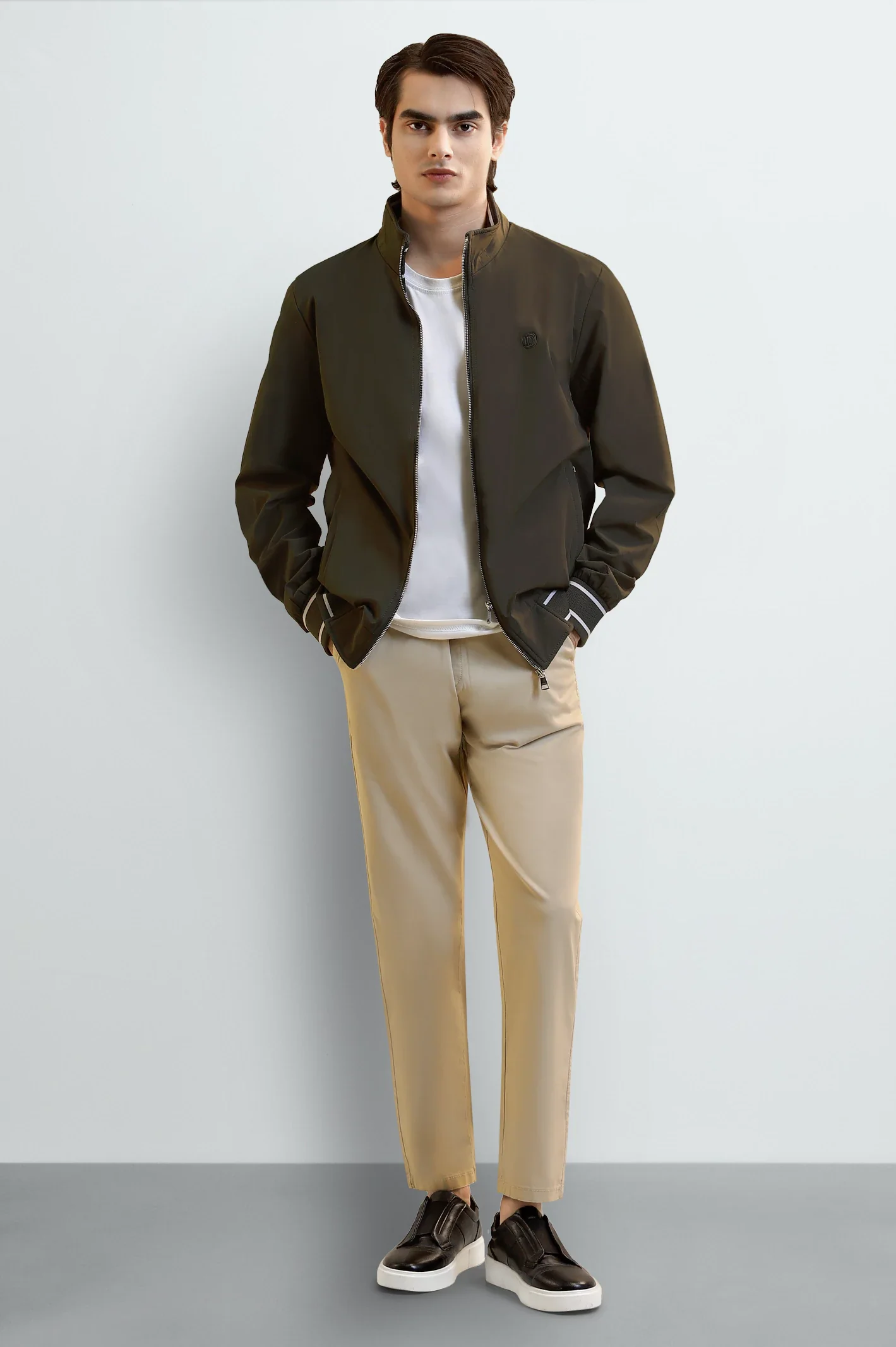 Olive Bomber Jacket with Mock Collar - Image 2