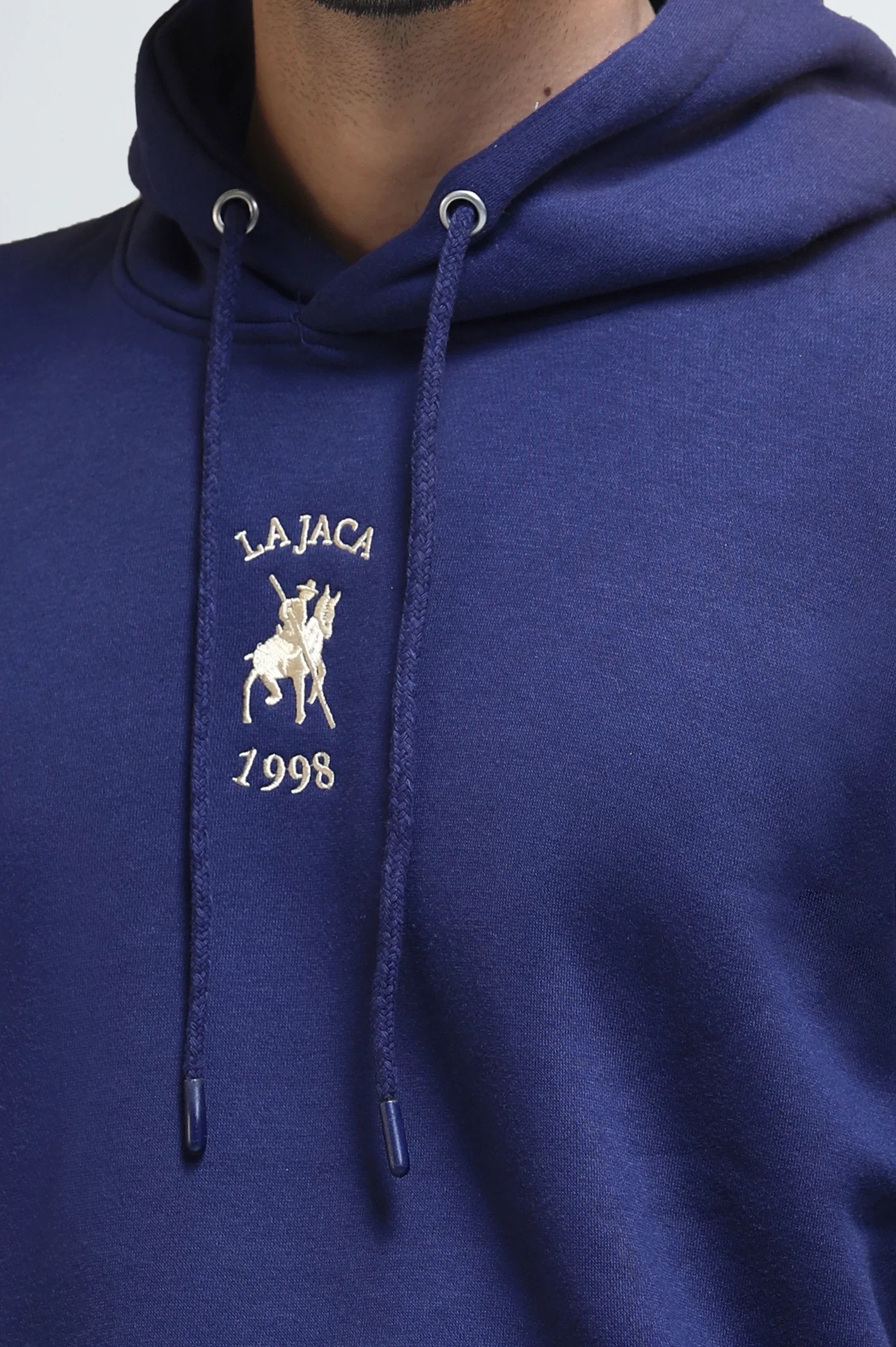 Men's Navy Blue Fleece Hoodie with Logo - Image 3