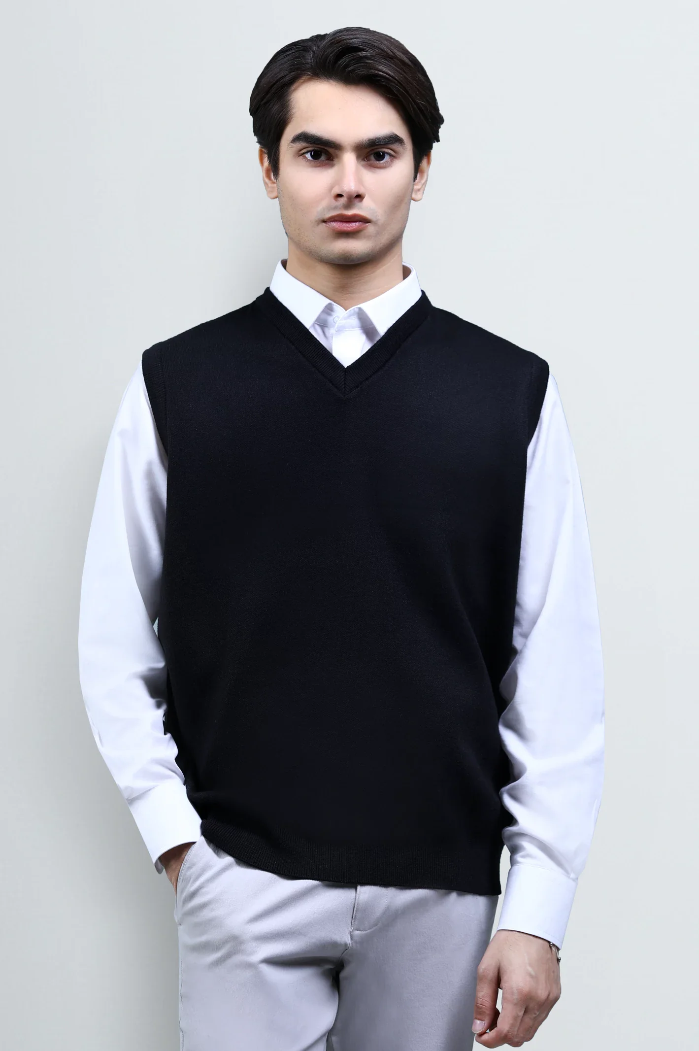 Black Sleeveless V-Neck Sweater