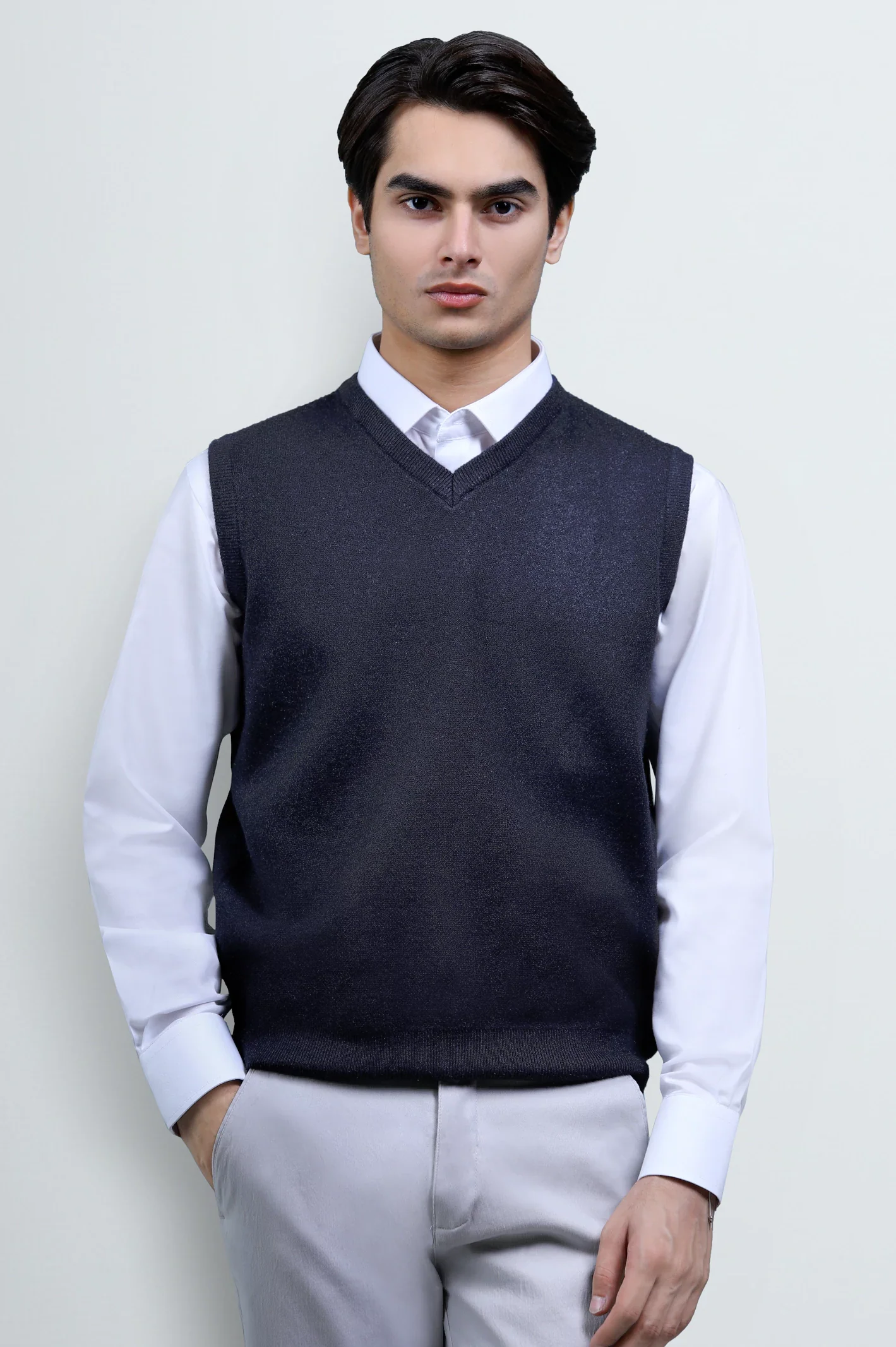 Charcoal Sleeveless V-Neck Sweater