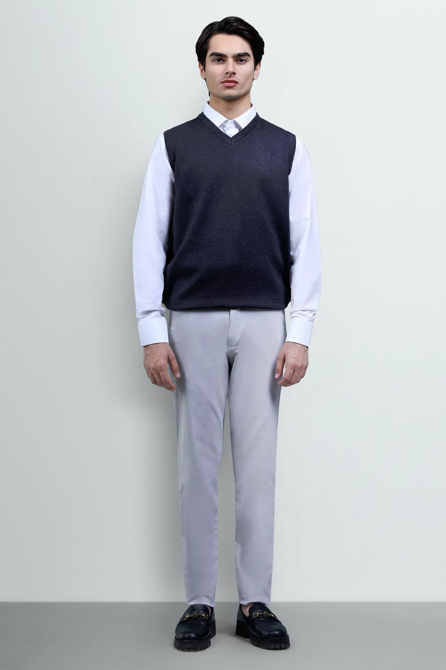 Charcoal Sleeveless V-Neck Sweater - Image 2