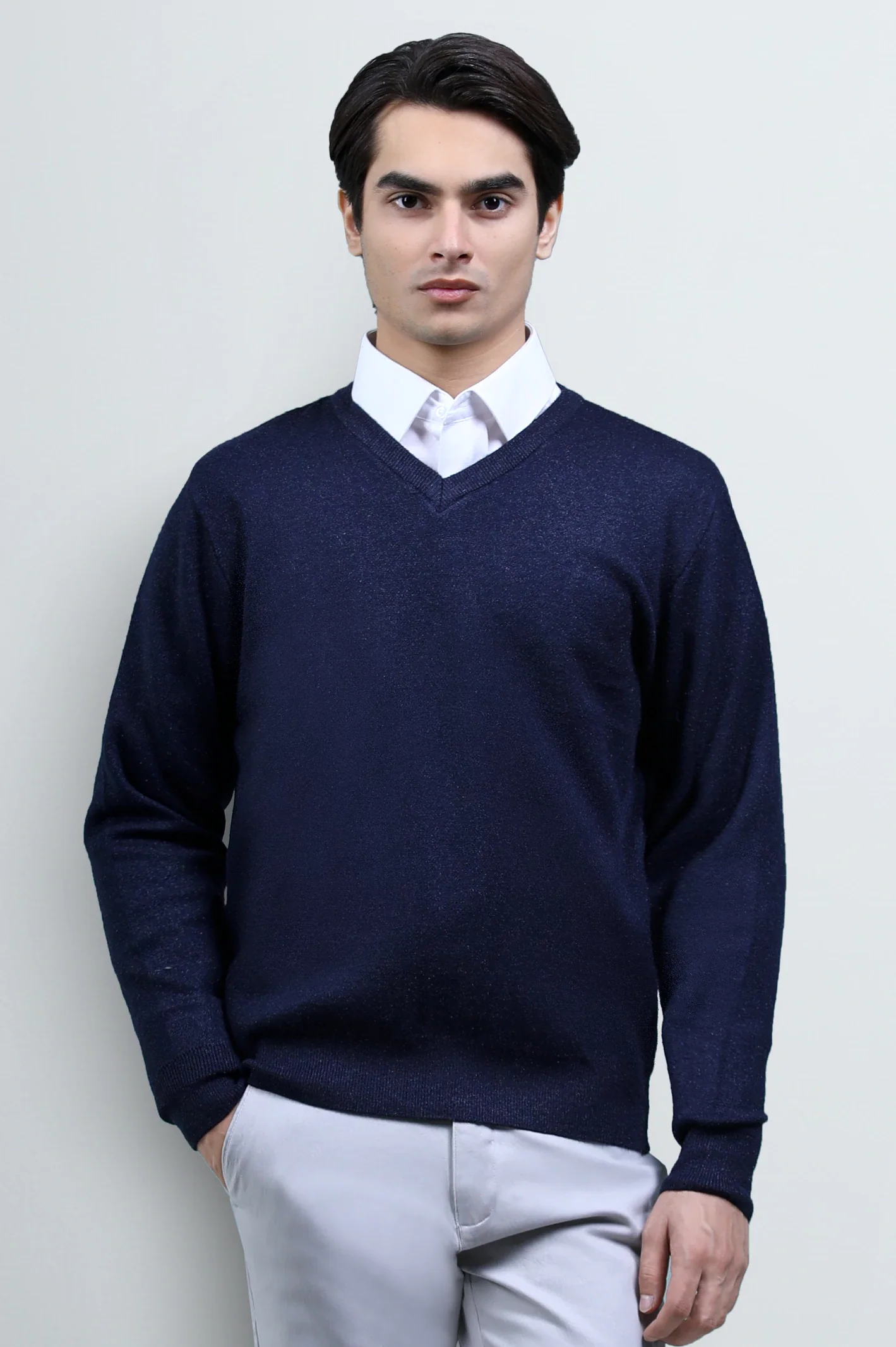 Blue Full-Sleeve V-Neck Sweater