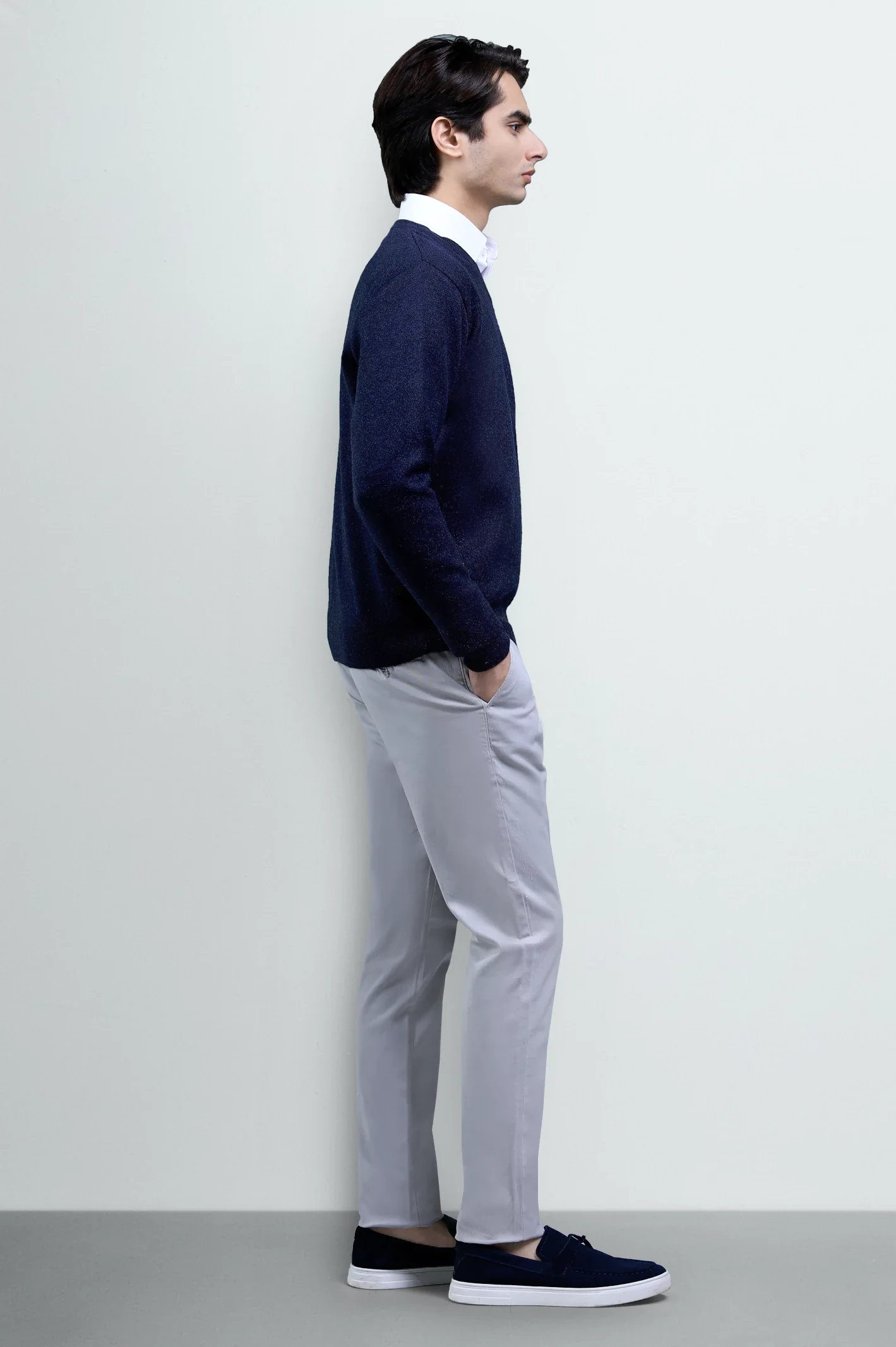 Blue Full-Sleeve V-Neck Sweater - Image 4