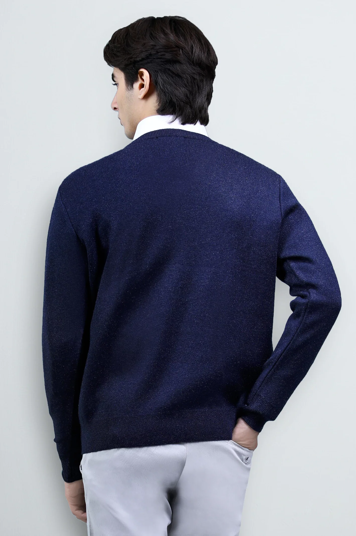 Blue Full-Sleeve V-Neck Sweater - Image 5