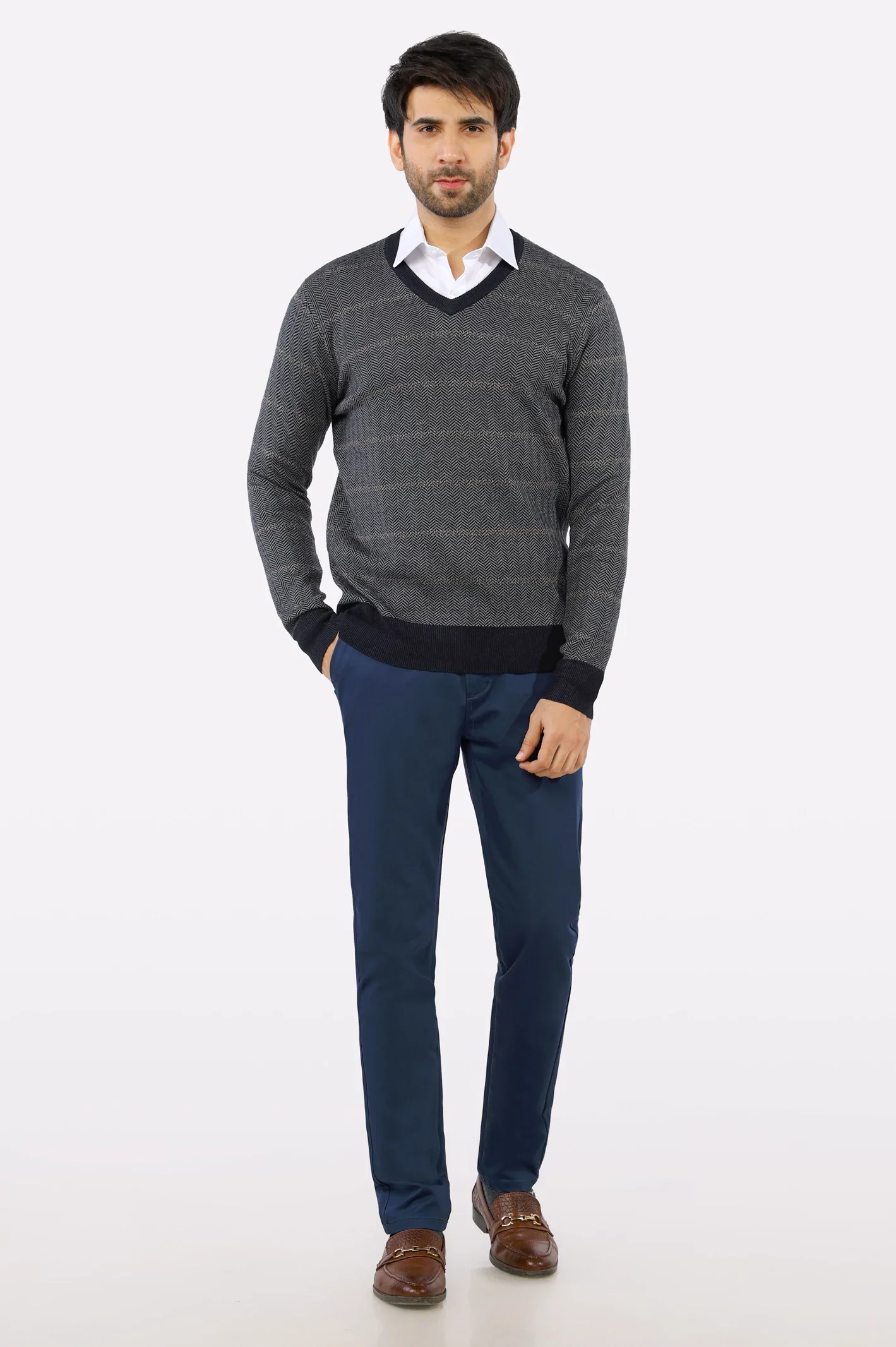 Light Grey V-Neck Gents Sweater - Image 2