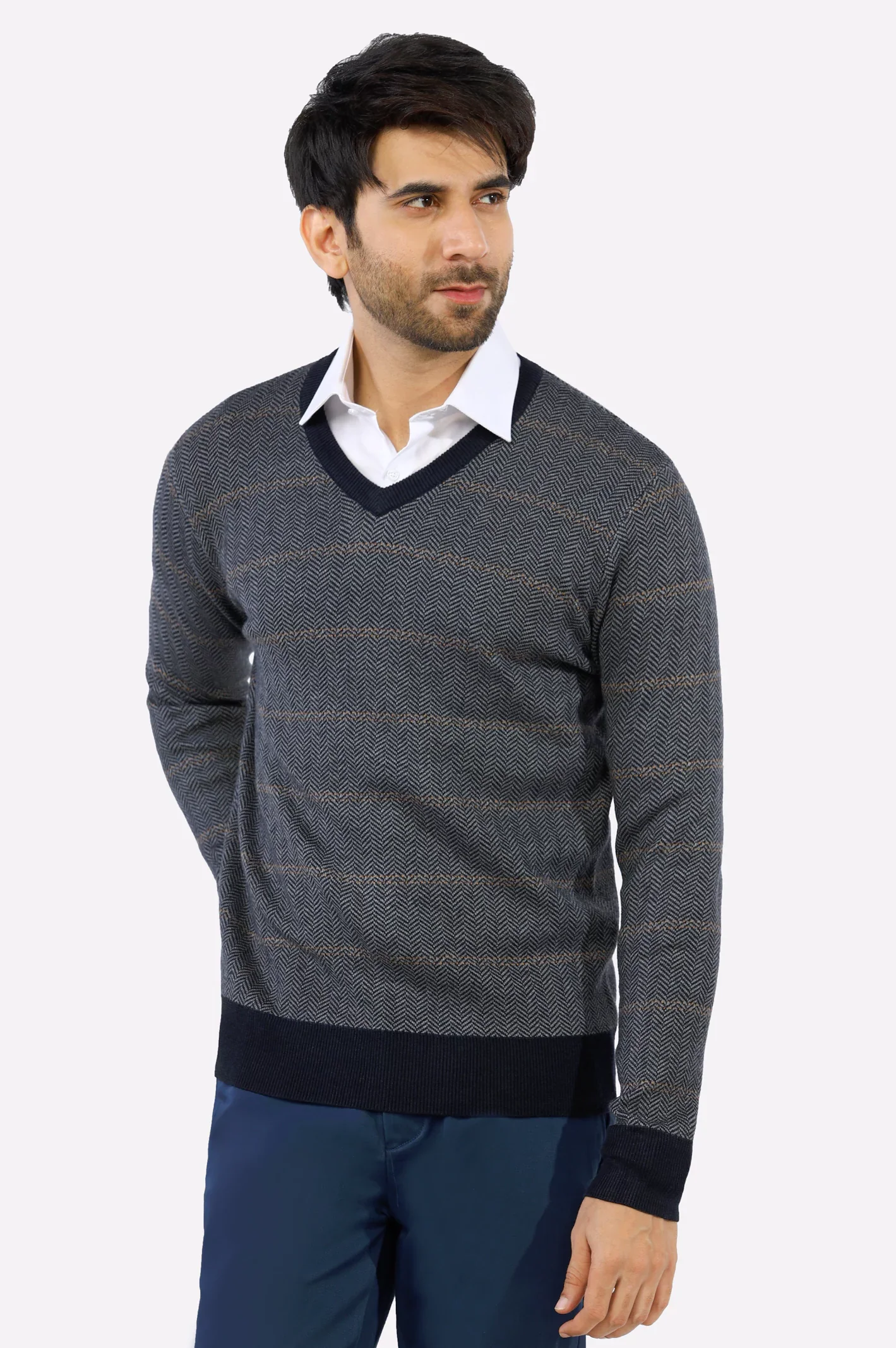 Light Grey V-Neck Gents Sweater - Image 4