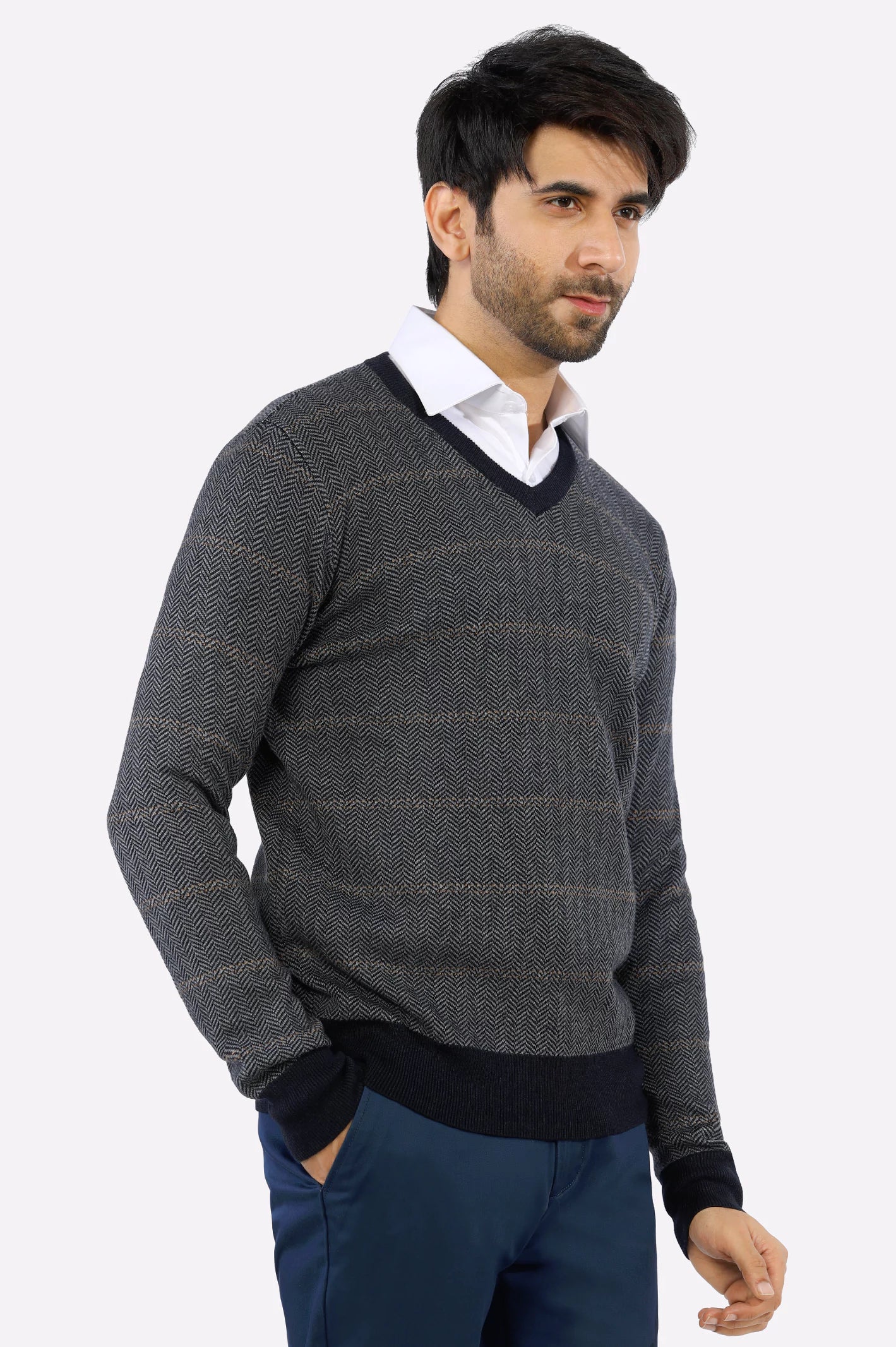 Light Grey V-Neck Gents Sweater - Image 5