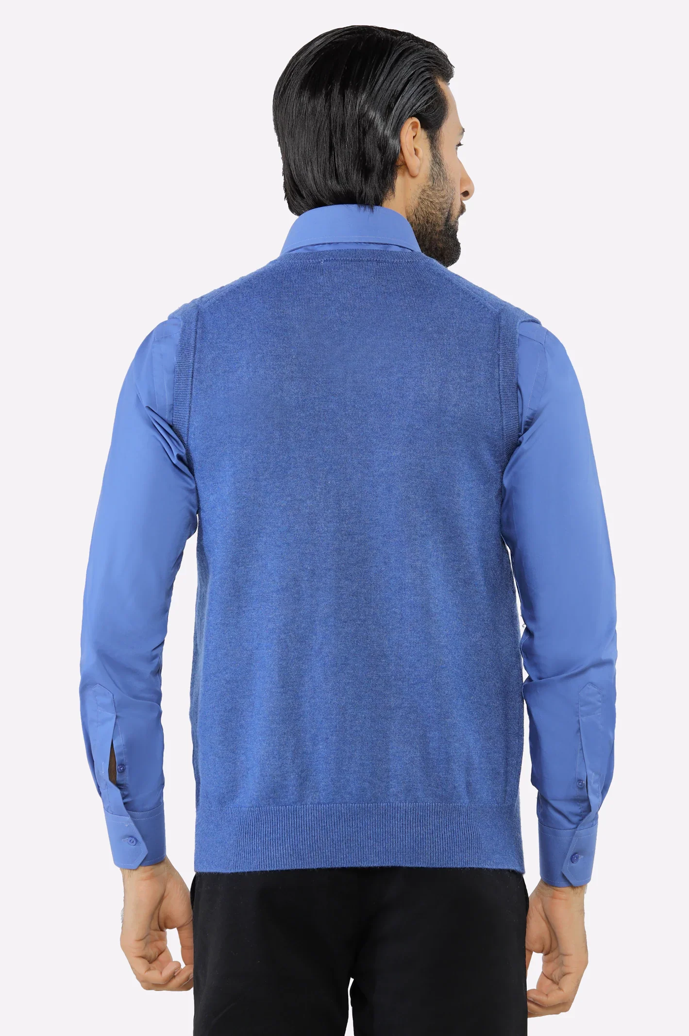Men V-neck Sky Blue Sleeveless Sweater - Image 3