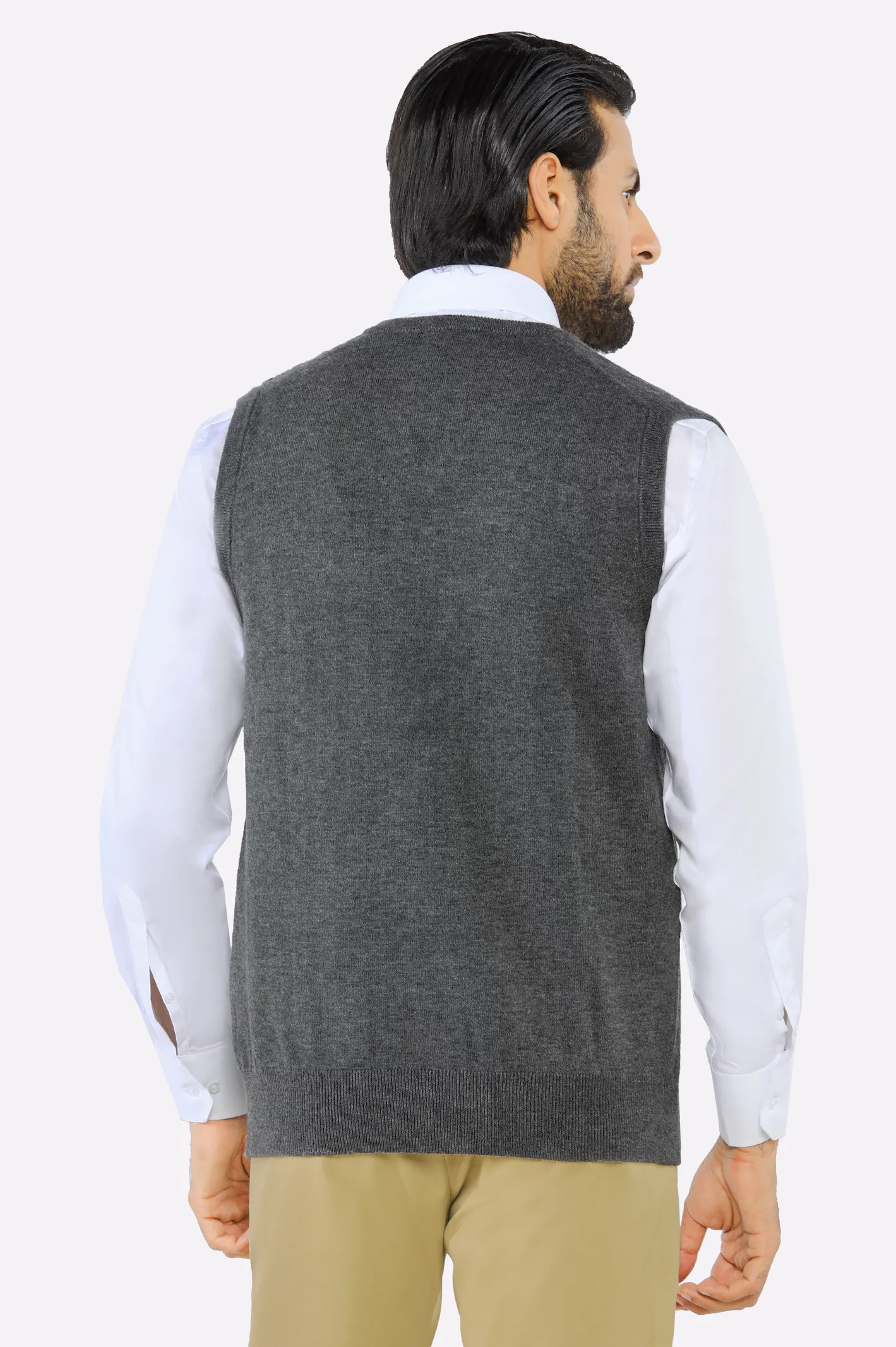 Men V-neck Charcoal Sleeveless Sweater - Image 3