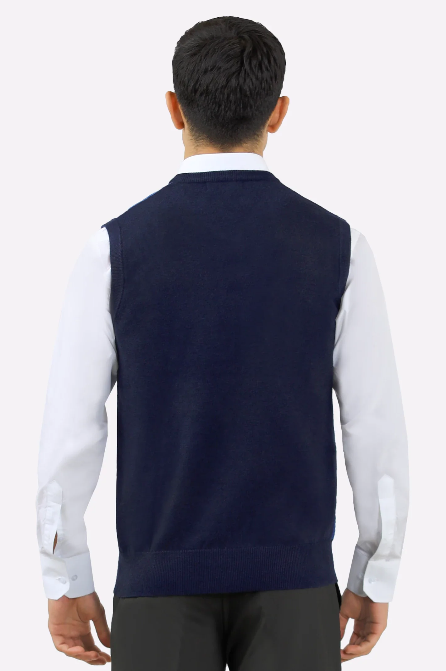 Men V-Neck Navy Sleeveless Sweater - Image 3