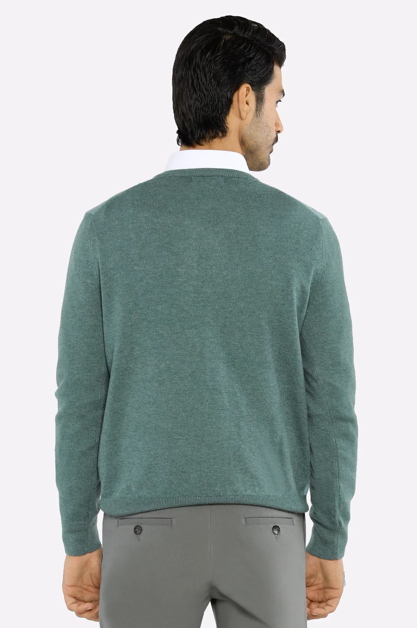 Men V-Neck Teal Sleeves Sweater - Image 3