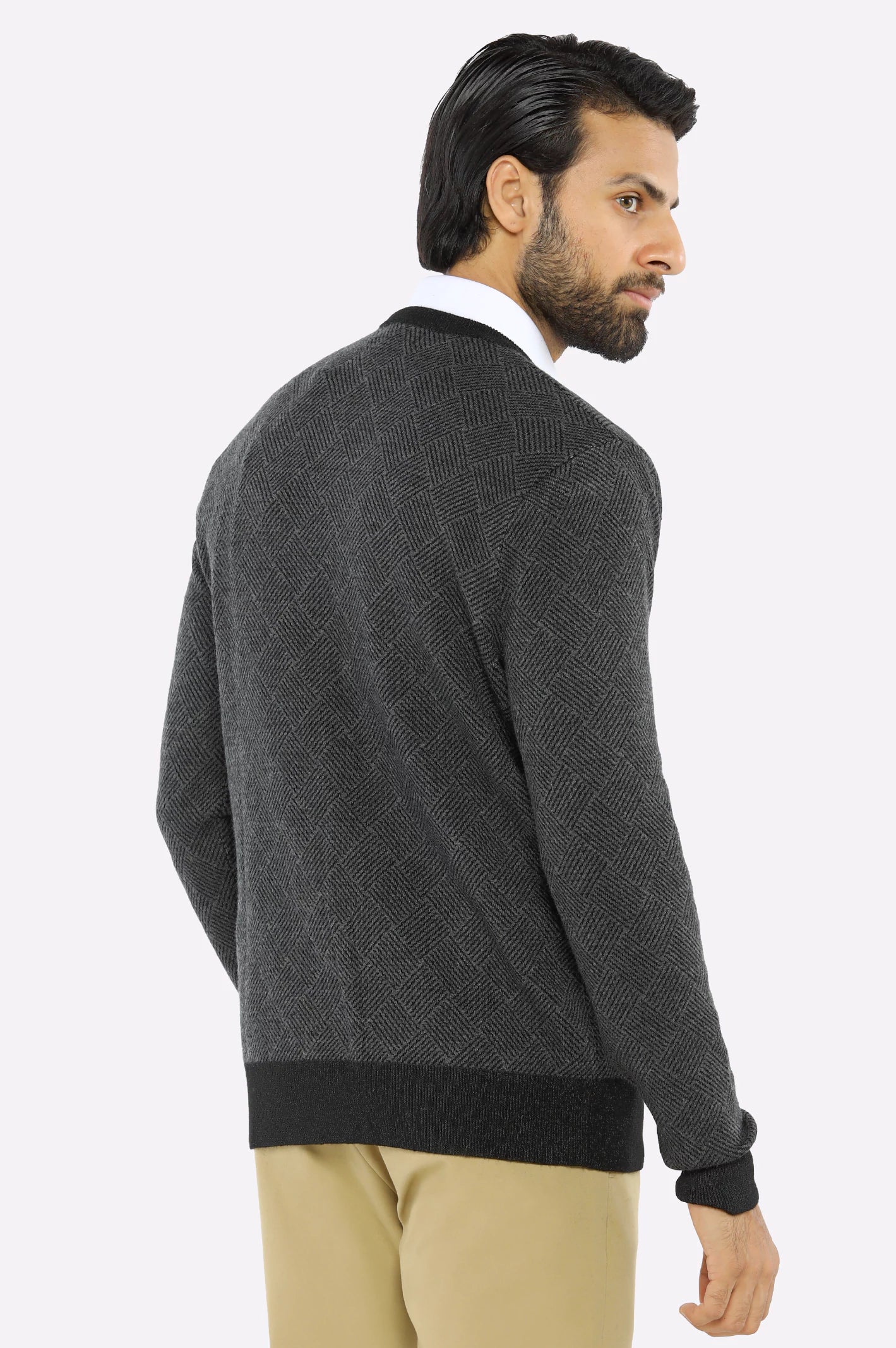 Men V-neck Grey Sleeves Sweater - Image 3