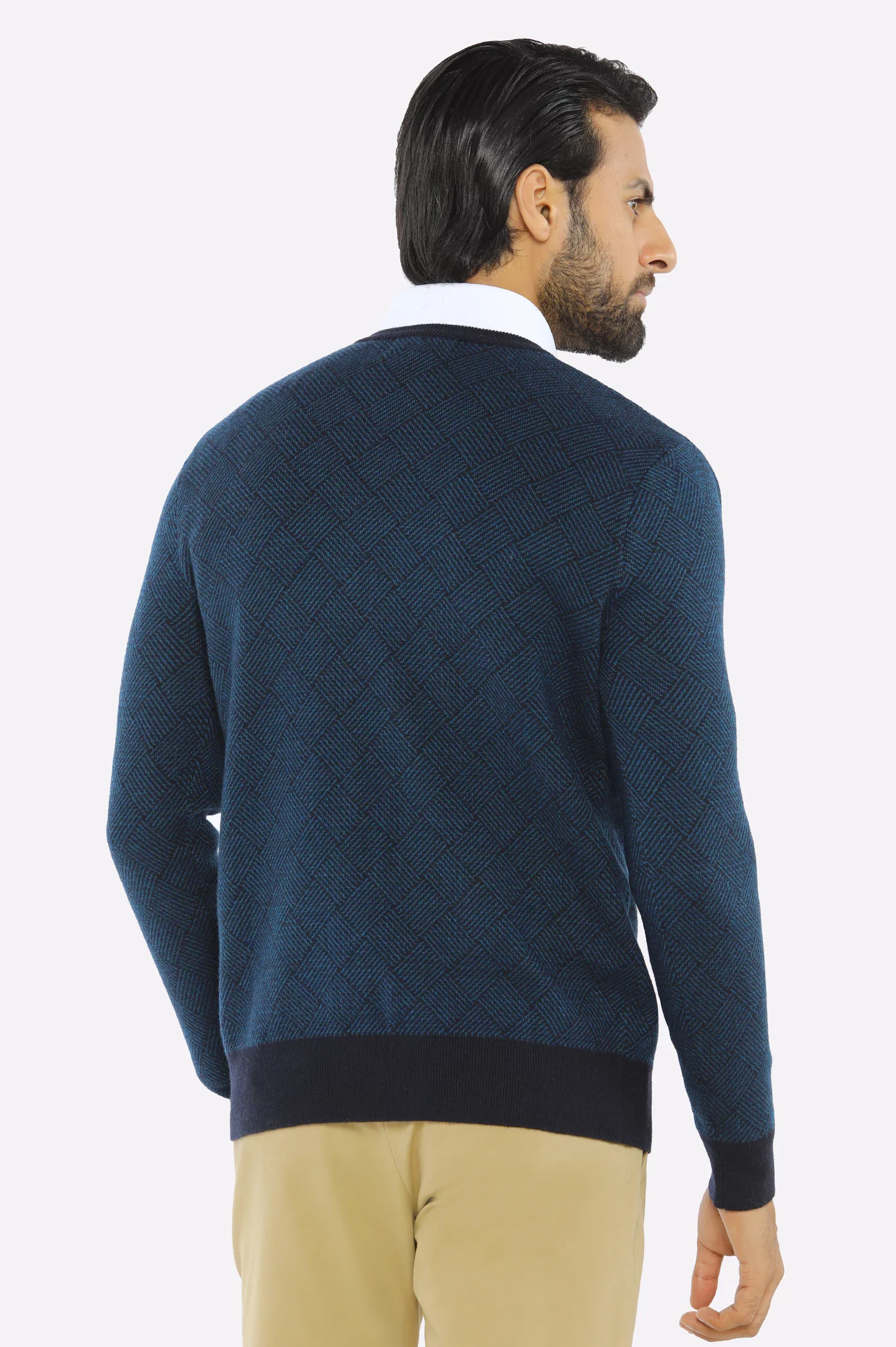 Men V-neck Navy Sleeves Sweater - Image 3