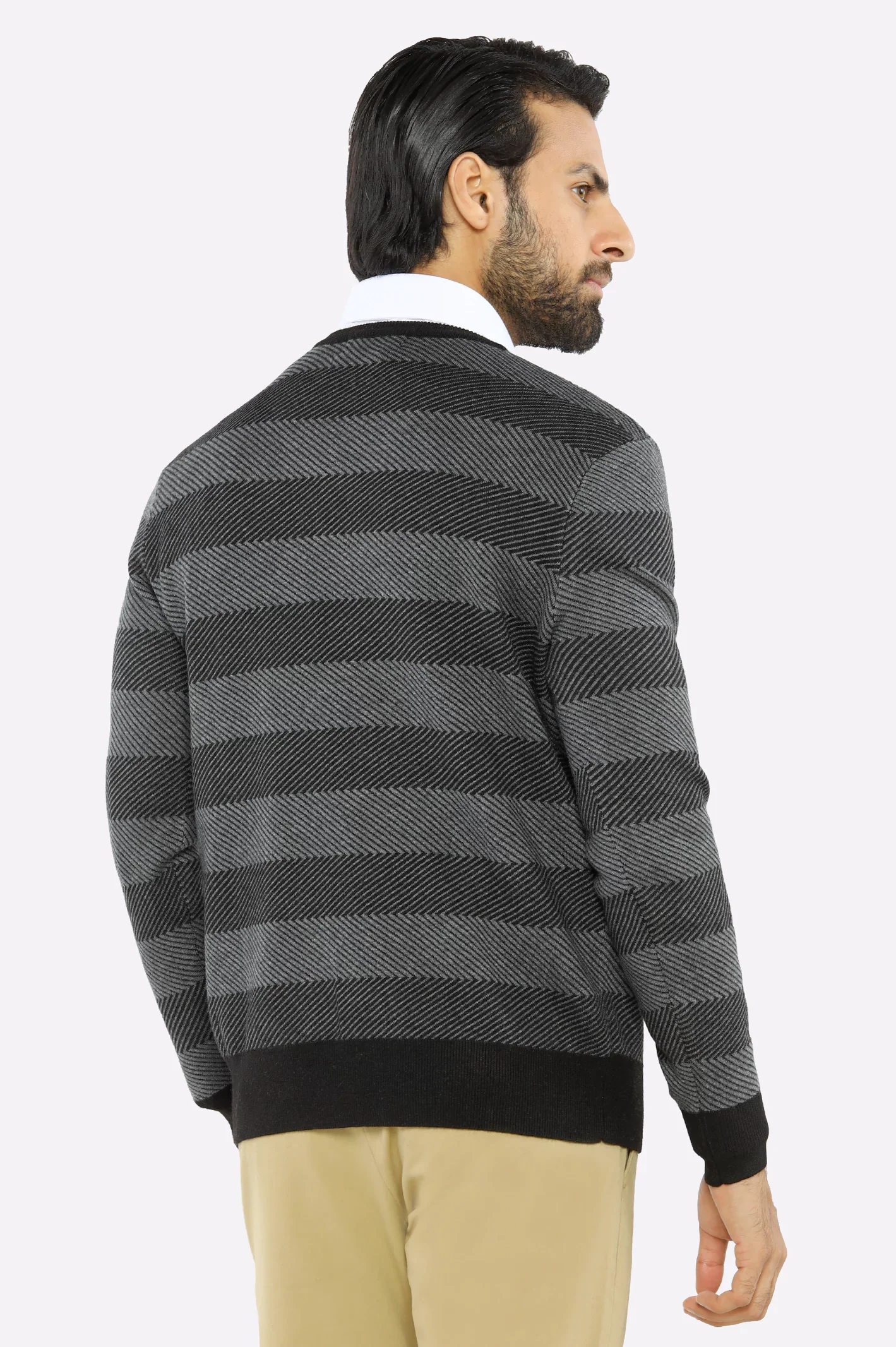 Men V-neck Multi Grey Sleeves Sweater - Image 3