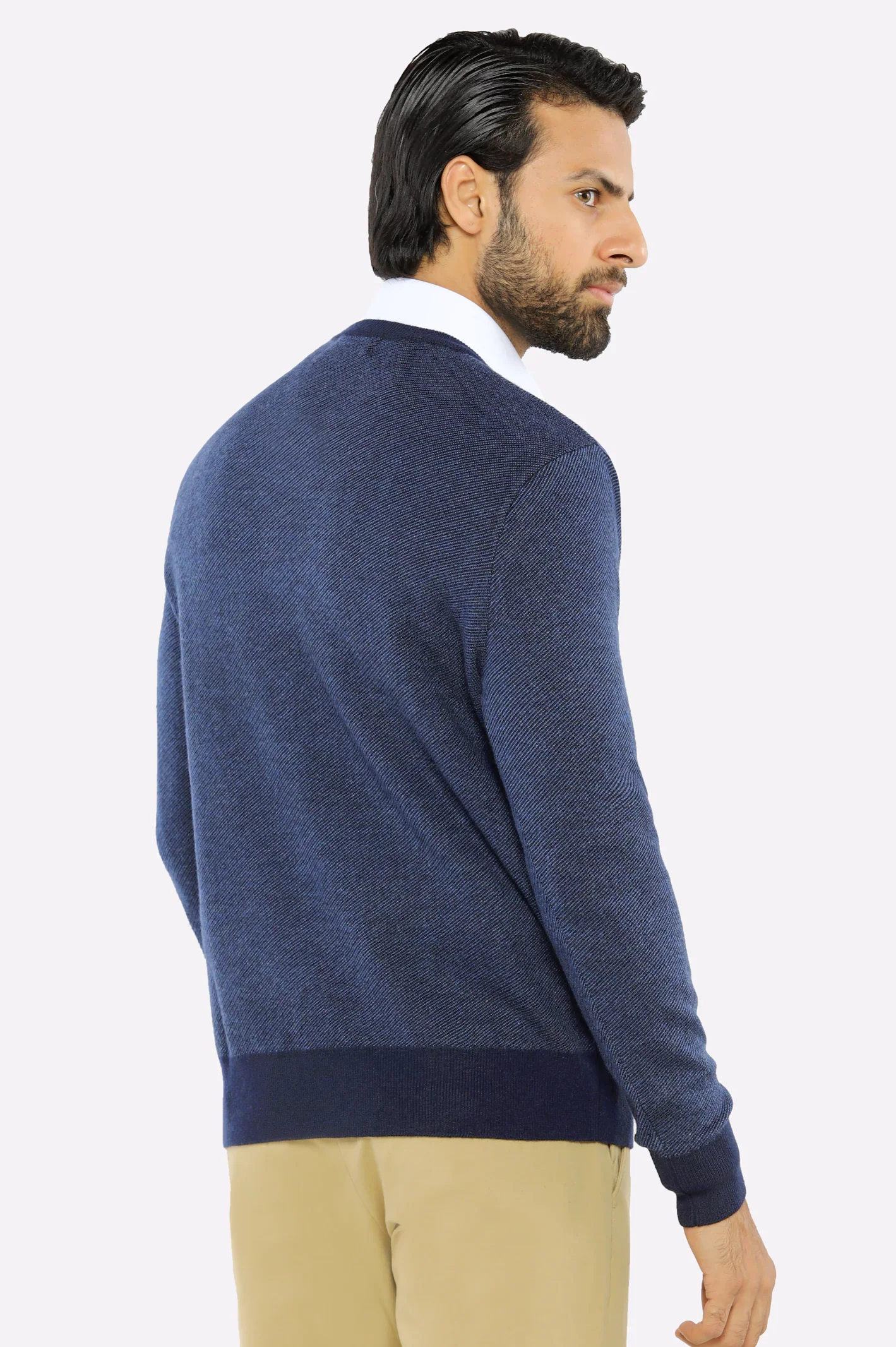Men V-neck Multi Navy Sleeves Sweater - Image 3