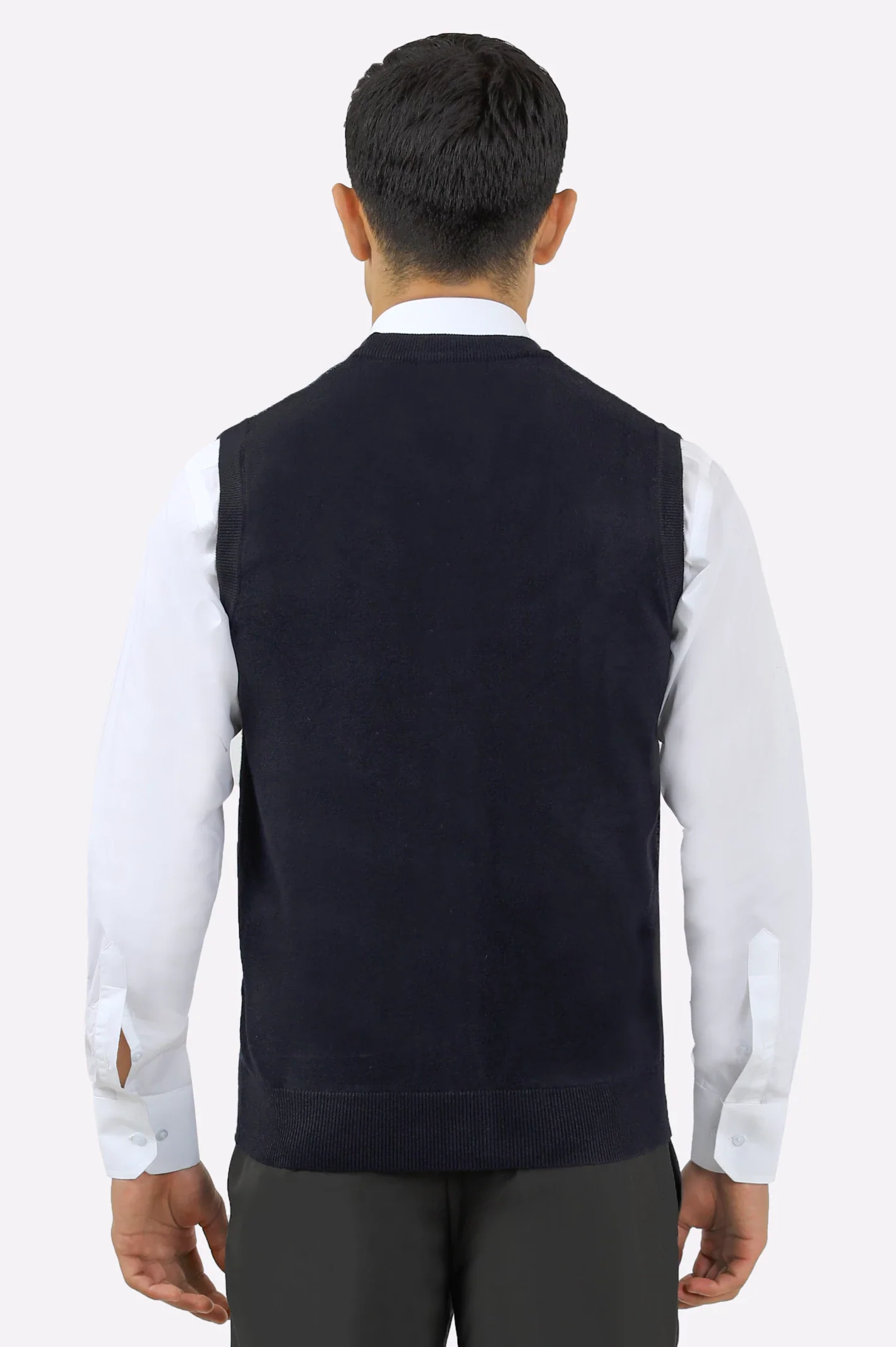 Men Dark Blue Sleeveless Cardigan - Image 3