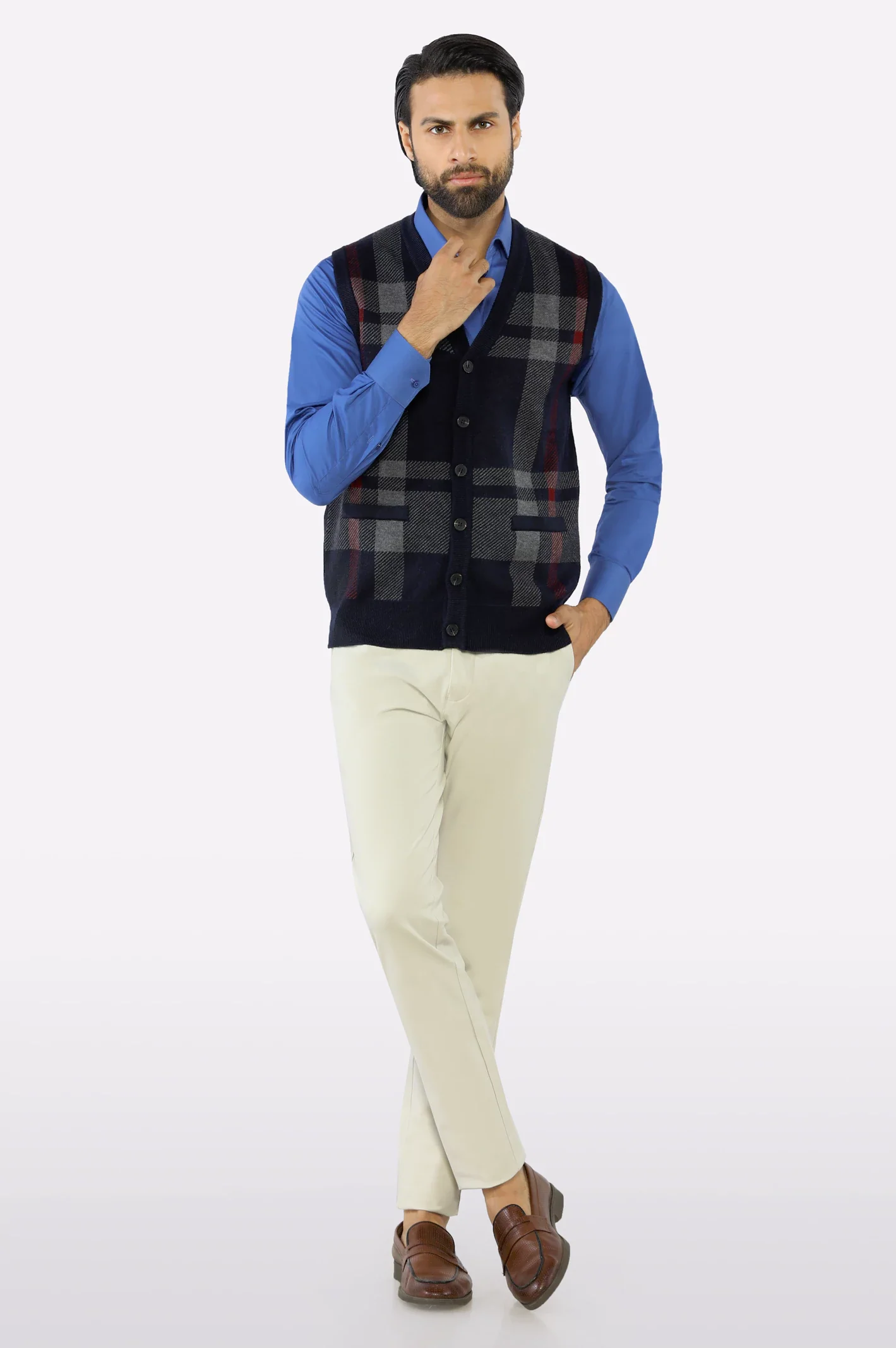 Men Navy Sleeveless Cardigan - Image 2
