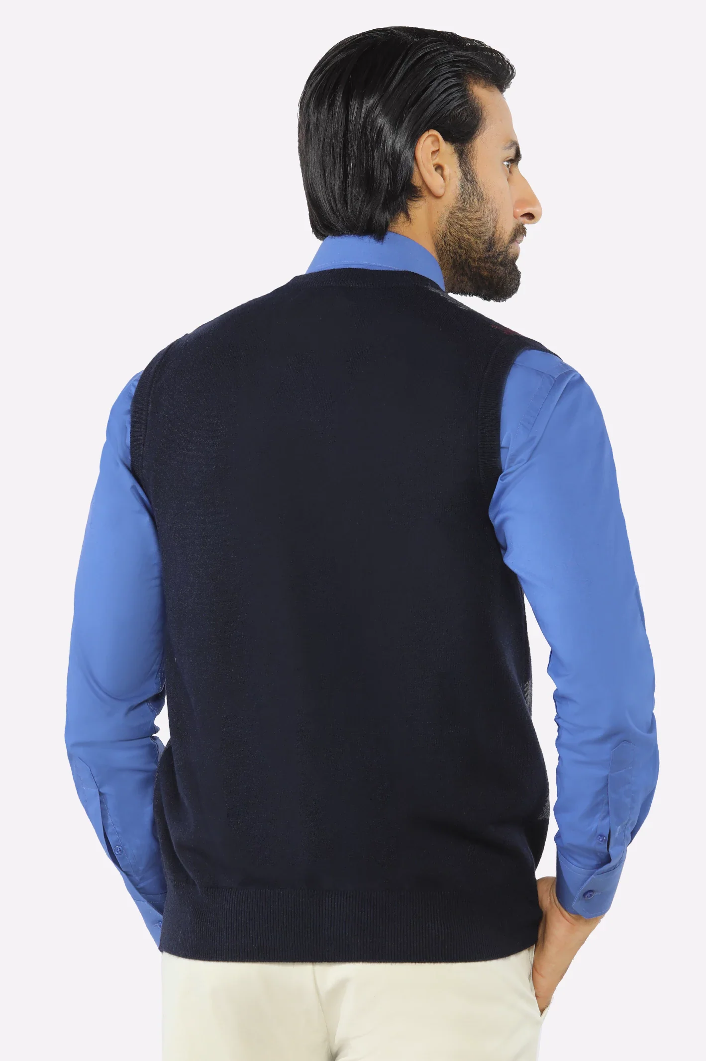 Men Navy Sleeveless Cardigan - Image 3